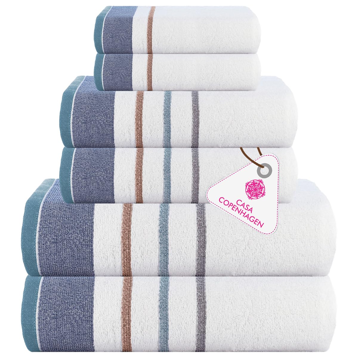 CASA COPENHAGEN White Bay towel set made from 600 g/m² Egyptian cotton for hotel, spa, kitchen and bathroom use, 6-piece set with 2 bath towels, 2 hand towels, and 2 washcloths – Denim Grey