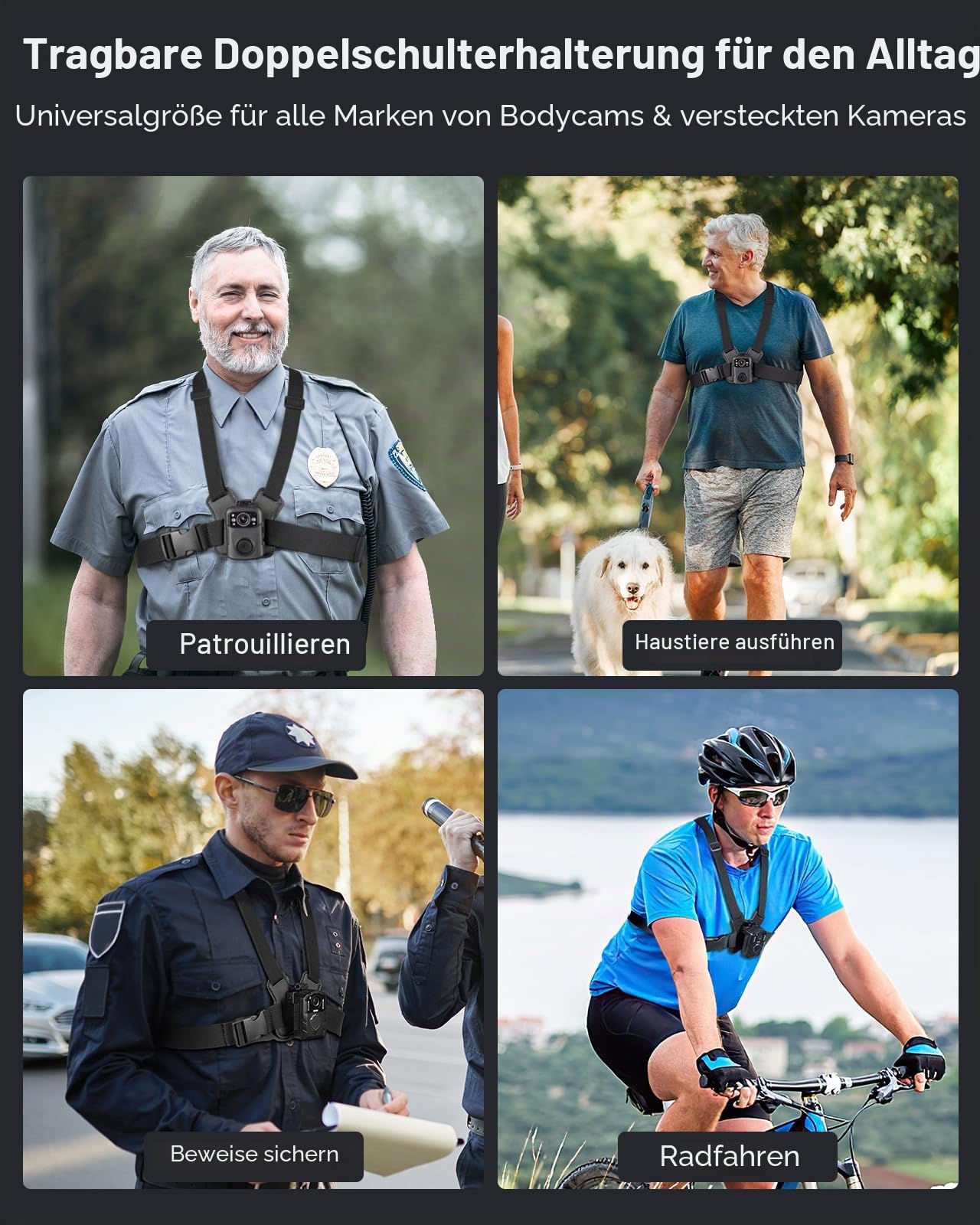BOBLOV Body Camera Harness Bodycam Vest Chest Mount for All Body Cams, Dual Shoulder Strap with Adjustable Size, Hands-Free Strap for Strafverfolgung, Video Record