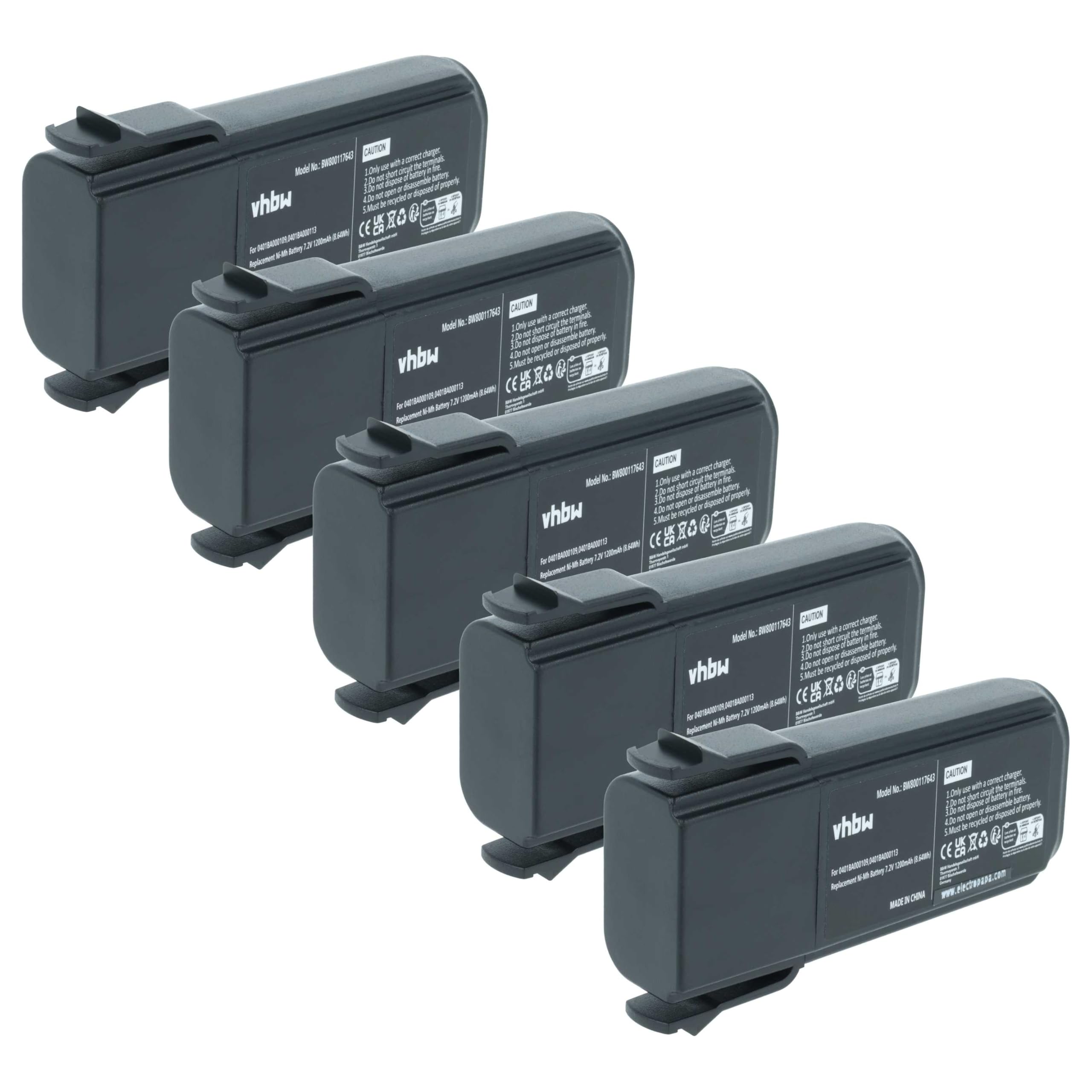 vhbw 5 x akumulator zamienny do Elca 0401BA000109, 0401BA000113, PINC-GEH, 04.142 do pilota zdalnego sterowania (1200 mAh, 7,2 V, NiMH)