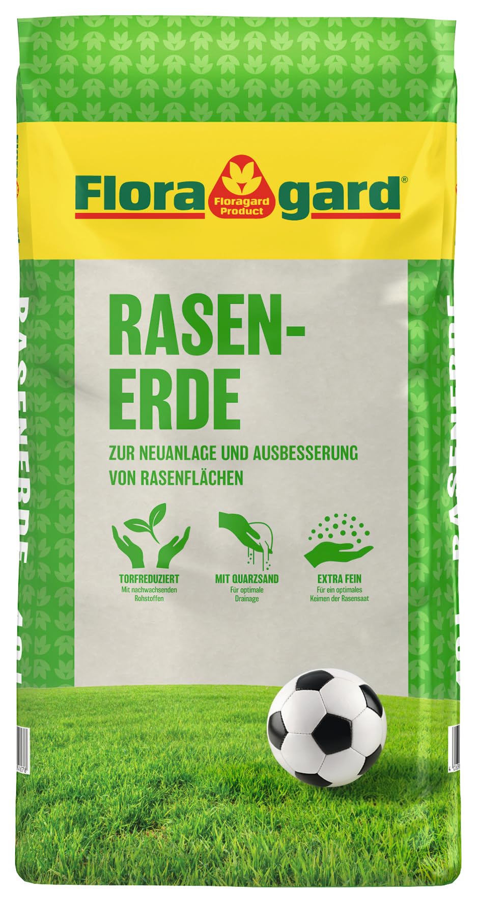 Floragard Rasenerde 40 L – lockeres Rasensubstrat mit Quarzsand & Naturdünger Guano zur Neuanlage, Ausbesserung & Pflege von Rasenflächen – fördert schnelle Keimung sowie grünen & gleichmäßigen Rasen