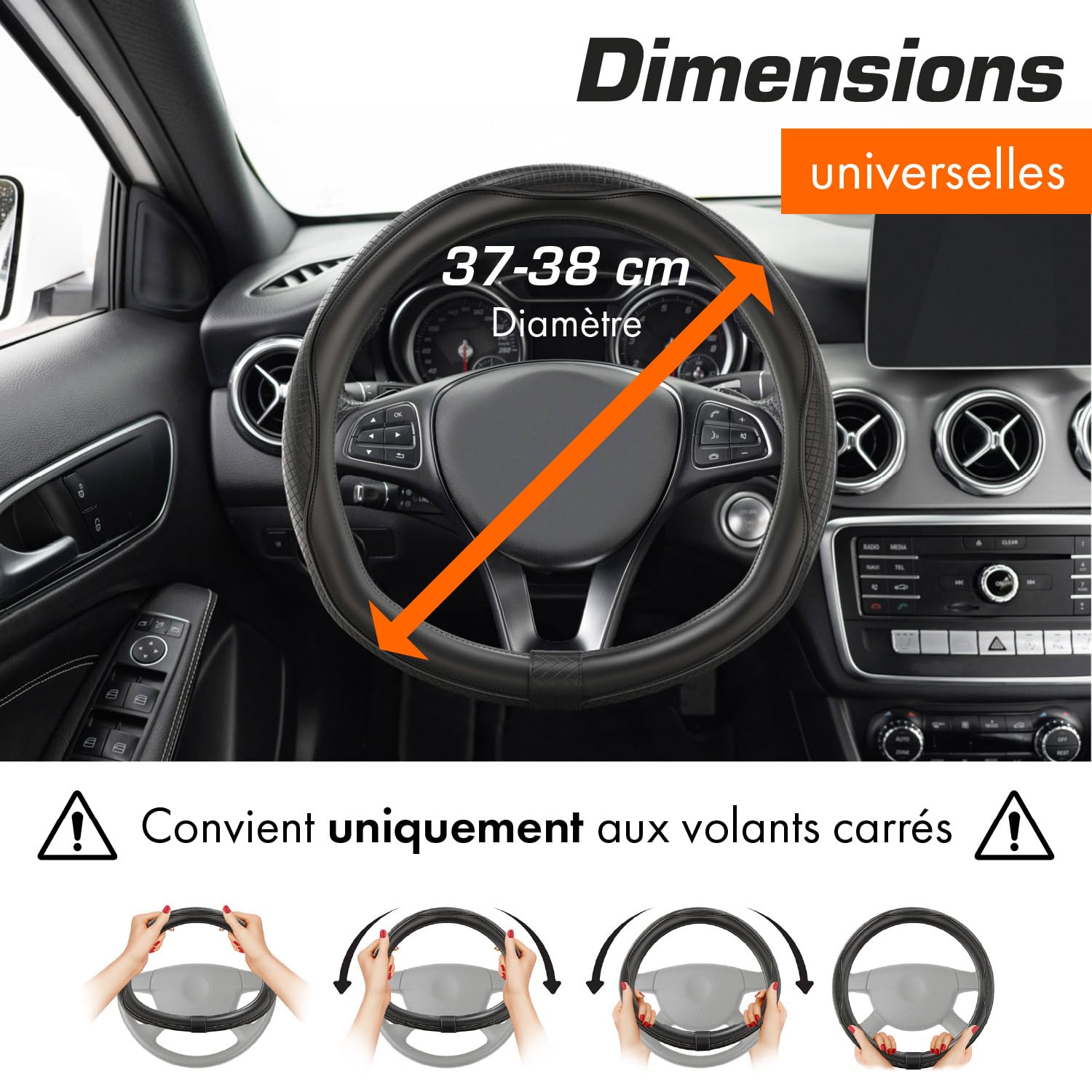 LAM-Protecteur de couverture de volant de voiture de 15 pouces en cuir