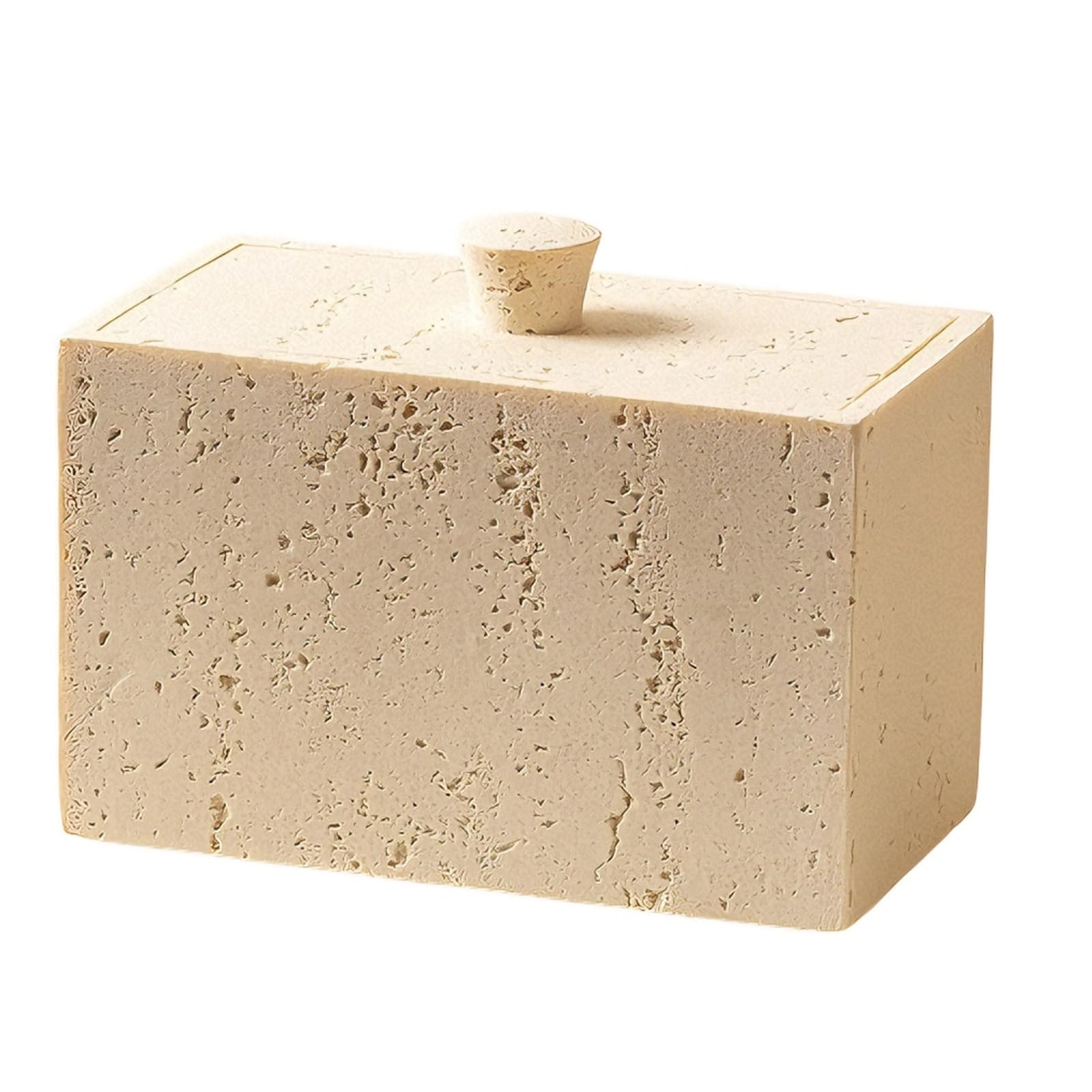 Kangnice Space Saving Resin Box for Cotton Swabs and Toothpicks Feature Stone Texture Sturdy Easy Wipe Cleaning Simple Styles Sturdy Resin Container