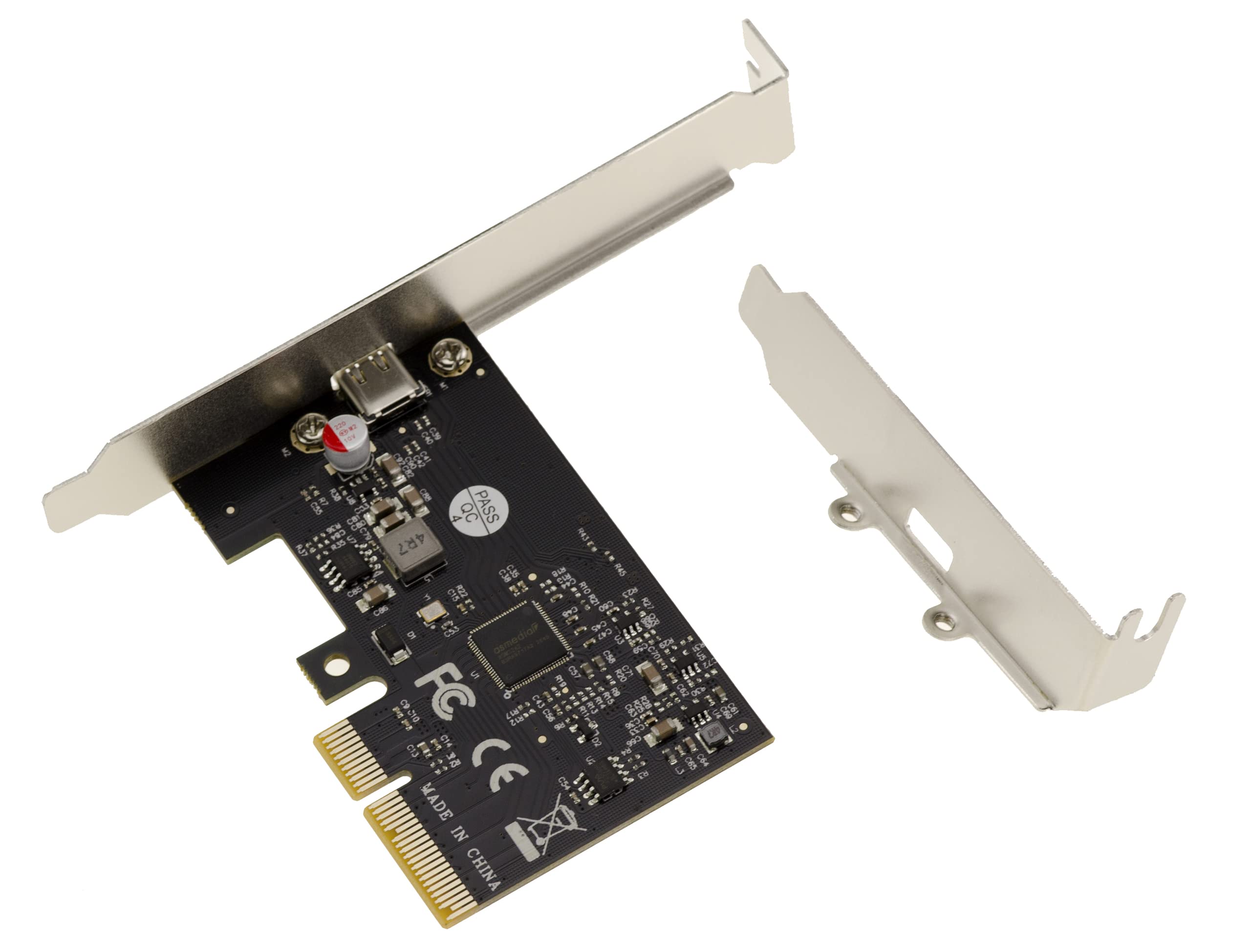 KALEA-INFORMATIQUE Karta kontrolera PCIe x4 1 port USB 3.2 Gen 2x2 20G typu C z chipsetem ASM3242. Wysoki i niski profil