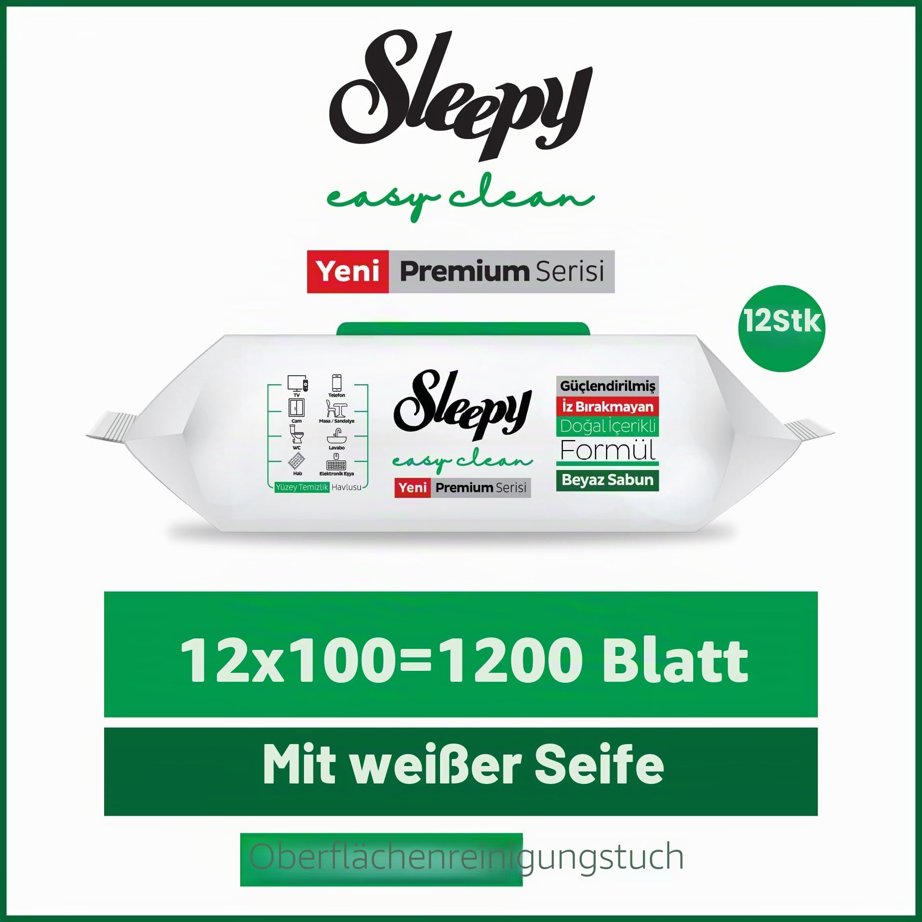Sleepy Easy Clean White Soap Additive Oberflächenreinigungstuch, 1200 Blatt