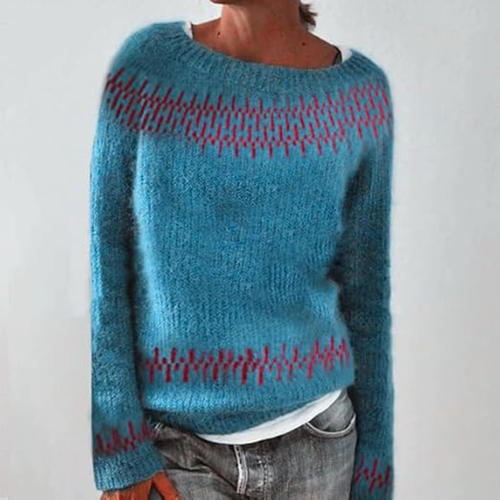 Fair Isle - Maglioni morbidi da donna brutti maglioni da donna eleganti e casual a maniche lunghe con motivo lavorato a maglia, soffici e spessi, maglioni leggeri da donna per autunno e inverno