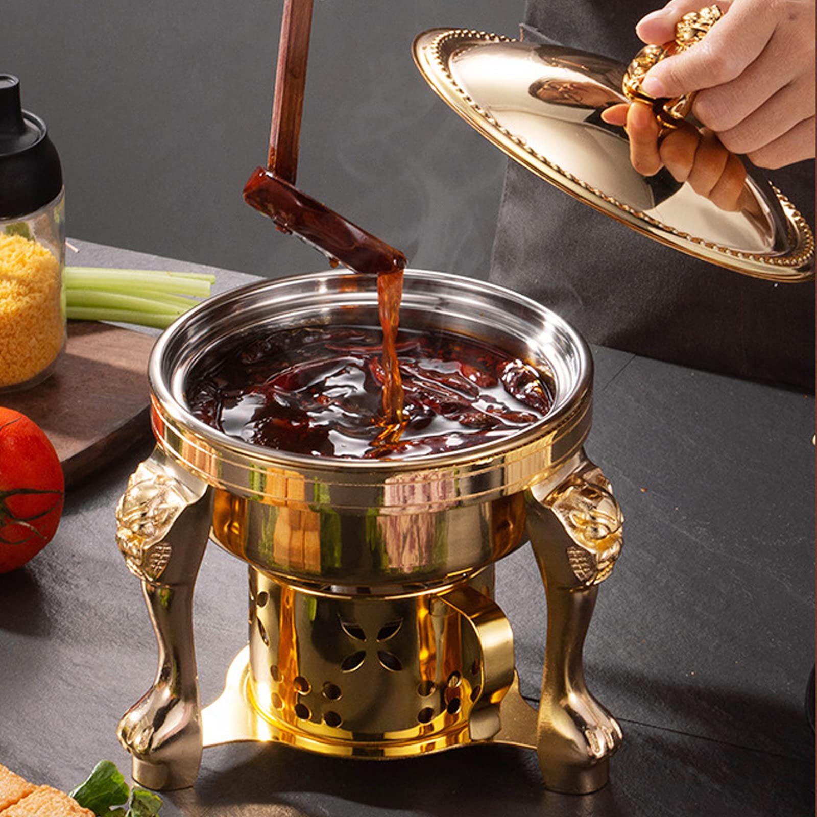 Spirituskocher Für Innenraum Campingkocher Mit Topf, Edelstahl Camping Alkoholkocher, Tragbarer Campingkocher Spiritusbrenner Für Hot Pot Grillen Picknick,Gold-A
