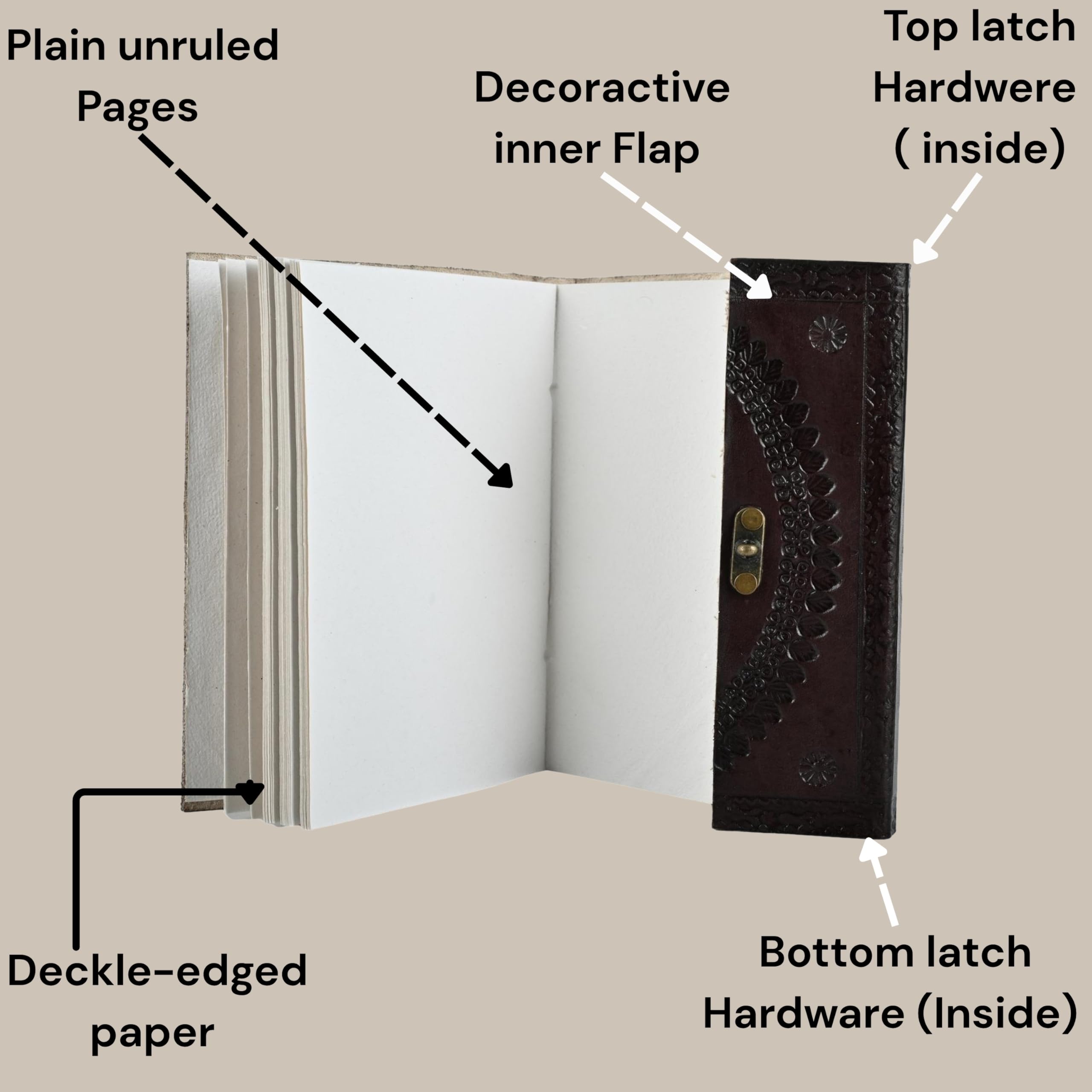 KE KanhaExports Vintage Leather Journal|Dark Brown Embossed Cover|Stone|Metal Lock|200 Pages-TRAIL-JOURNAL (4.25 x 6.25 inch) 4