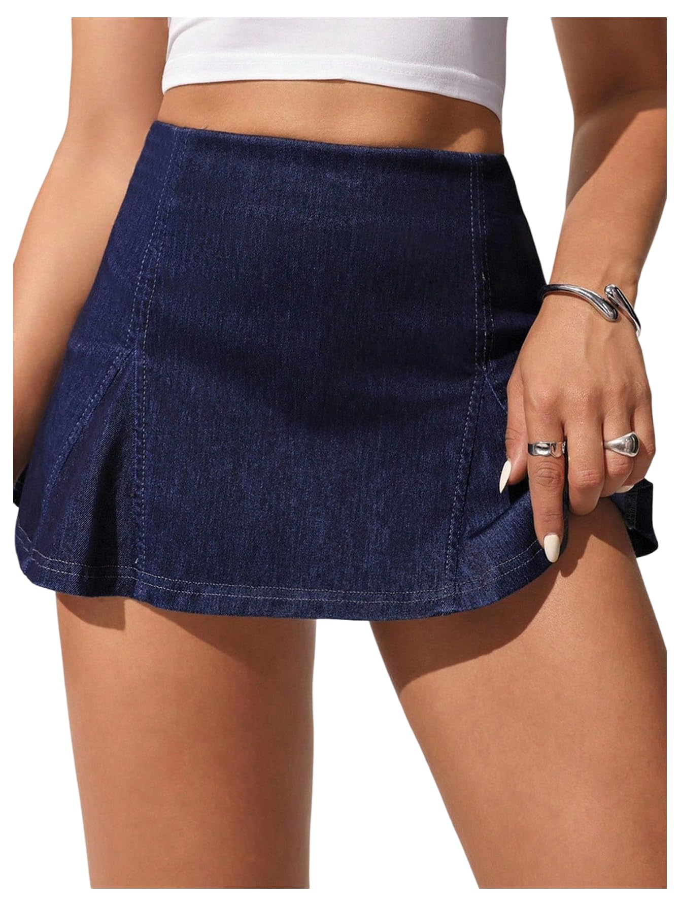 WDIRARA Womens High Waisted Mini Denim Skirt Y2k Skater A Line Jean Skirts