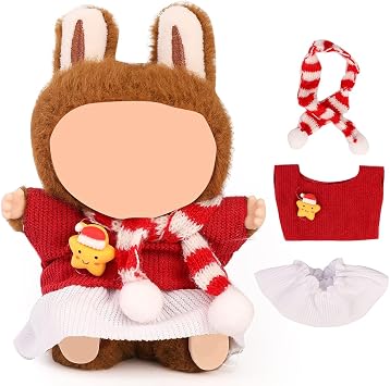 Doll Clothes for LabubuNO Doll, for 17/15cm Plush Dolls, Clothing Suit Toy Figurine Outfit Set Dress Up with Kawaii Style Accessories, Skirt or Overall and Cute Hat or Headwear SD8