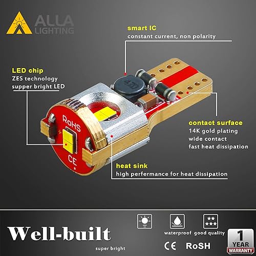 Miniatura 7 de Alla Lighting Nuevas bombillas LED 168 194 T10 superbrillantes rojas 175 2825 W5W 192 2821 ZS SMD 12V luces interiores para automóviles, camiones,