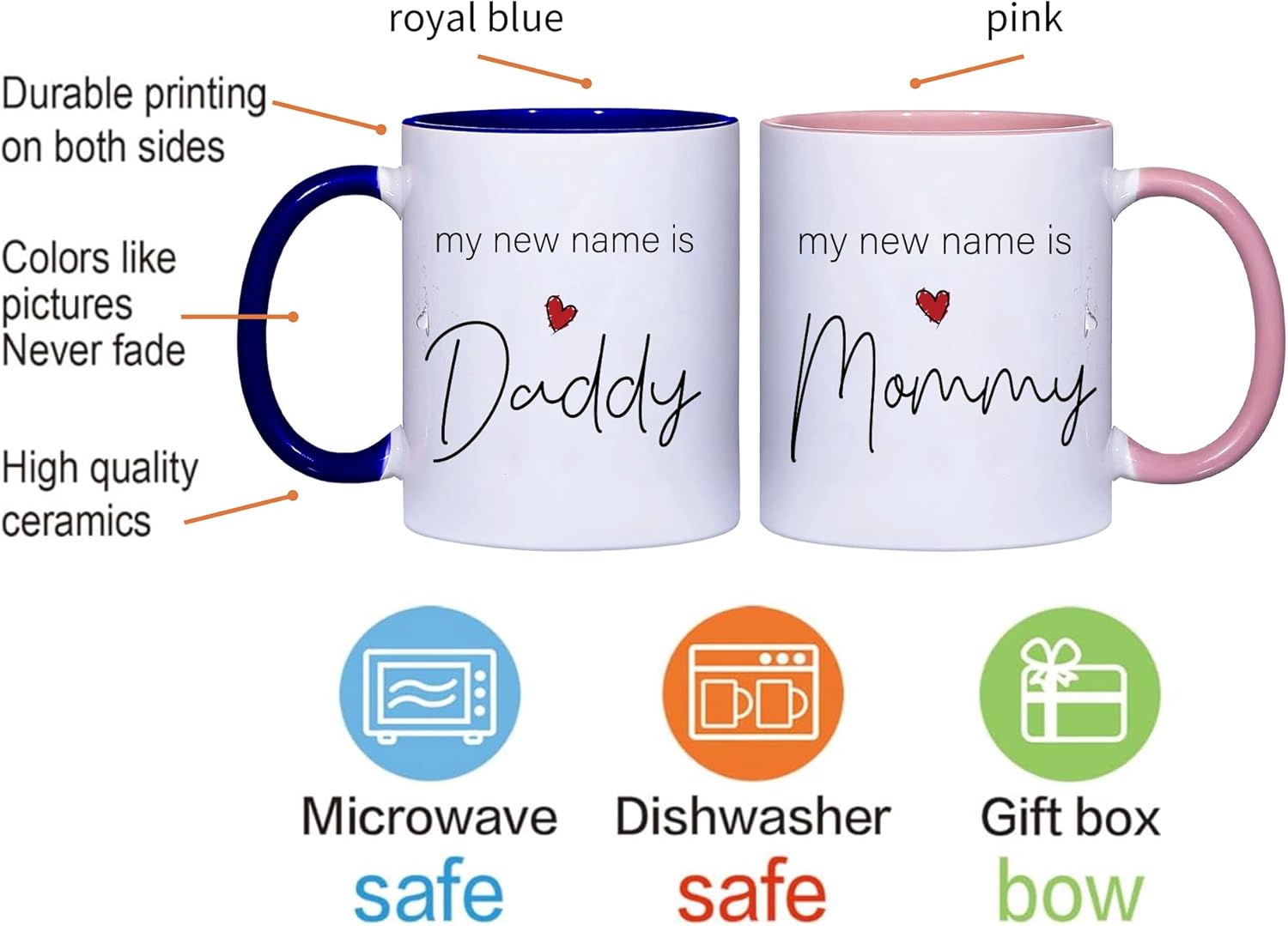 New Parents Pregnancy Announcement，My New Mame is Mommy Daddy Mug, First Time Mommy Daddy to Be Mug Set Gifts, New Parents Gifts for Couples Expecting Mom Dad Est 2025-7 - Image 2