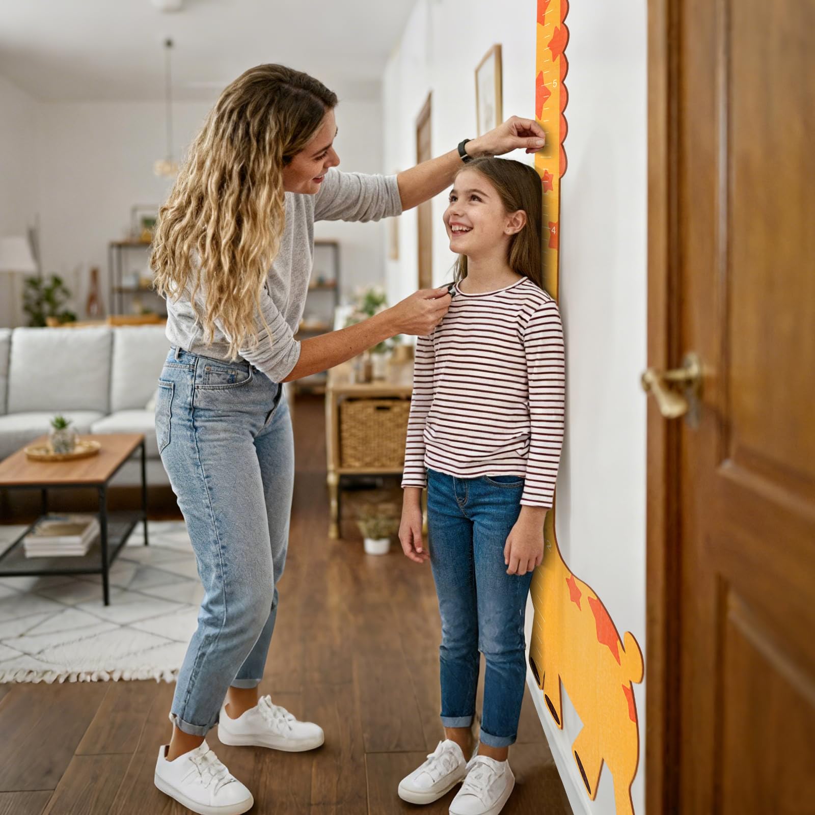 Toise pour enfants - 180 cm - Toise pour enfants - En bois - Personnalisable - Jolie girafes - Décoration murale et cadeaux de Noël pour garçons et filles - Jaune