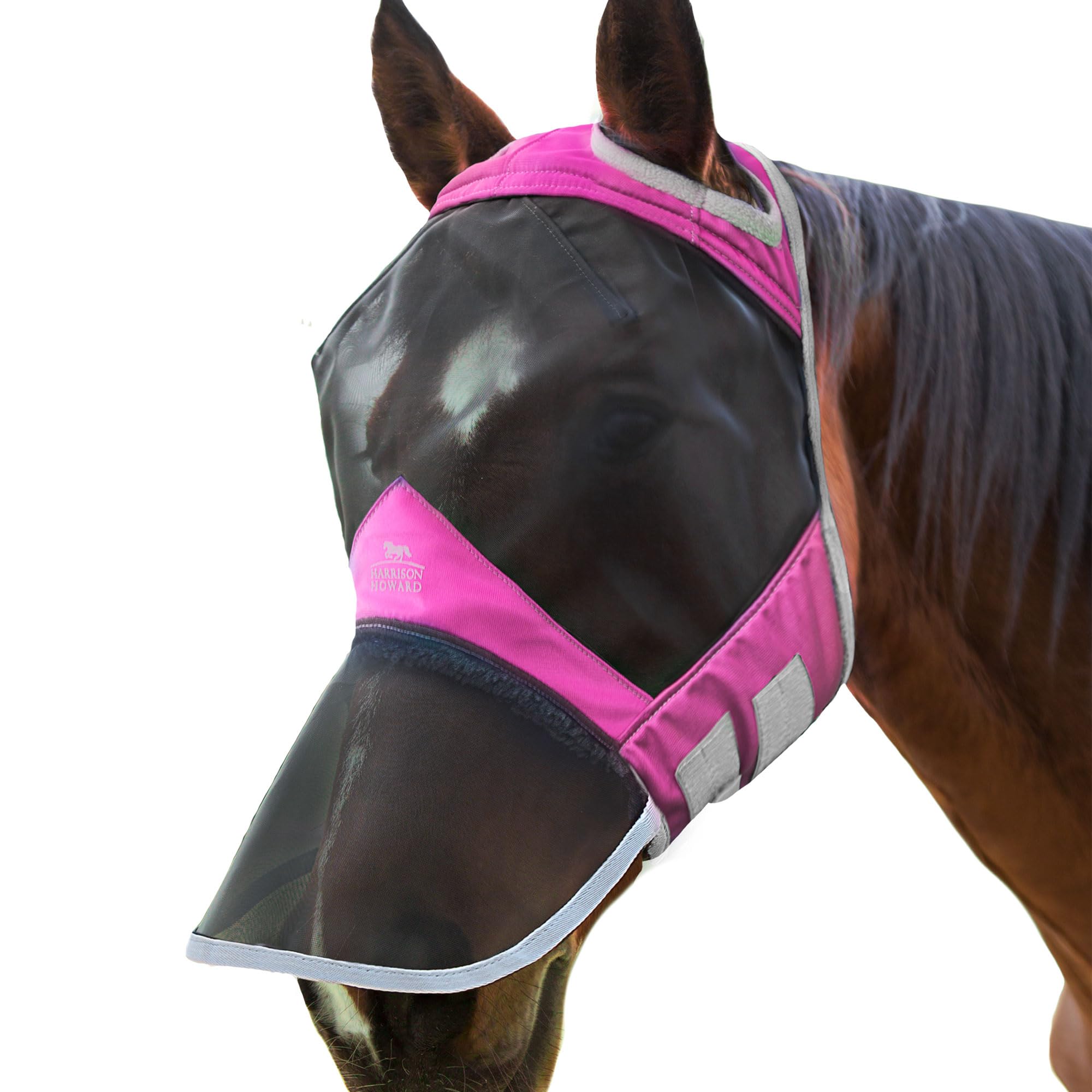 Harrison Howard CareMaster Pro Luminous Horse Fly Mask Large Eye Space Full Face Standard with Nose No Ears Flamingo M Cob