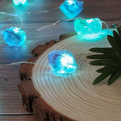 JASHIKA Guirnalda de luces de cristal curativo de amatista y fluorita genuina natural, funciona con pilas con control remoto para adornos de Reiki,