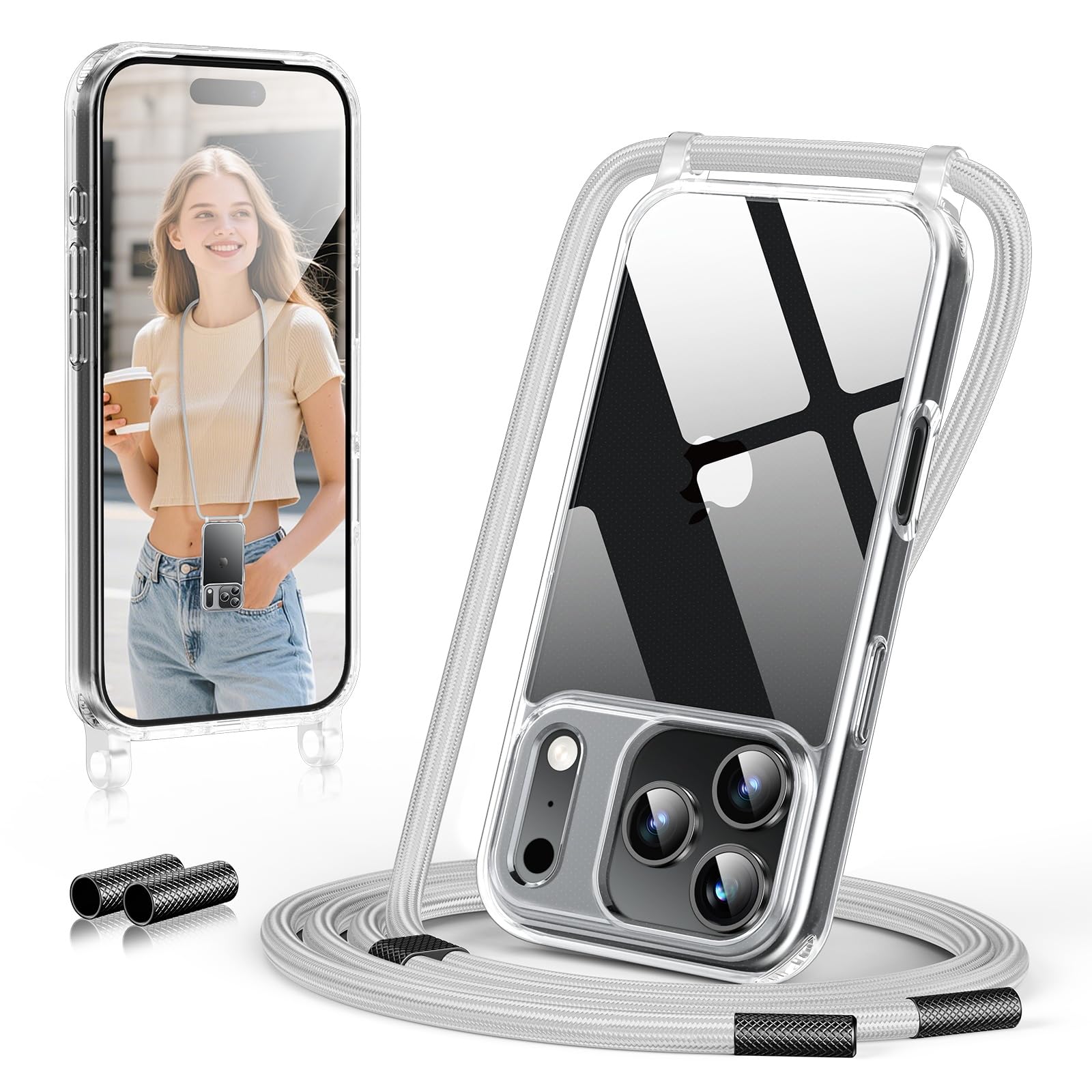 GOODVISH Handykette für iPhone 17 Pro Max Hülle mit Band, Kameraschutz und Bildschirmschutz, Necklace Handyhülle mit Schnur Schutzhülle für zum Umhängen Transparent Case mit Kordel 6.9