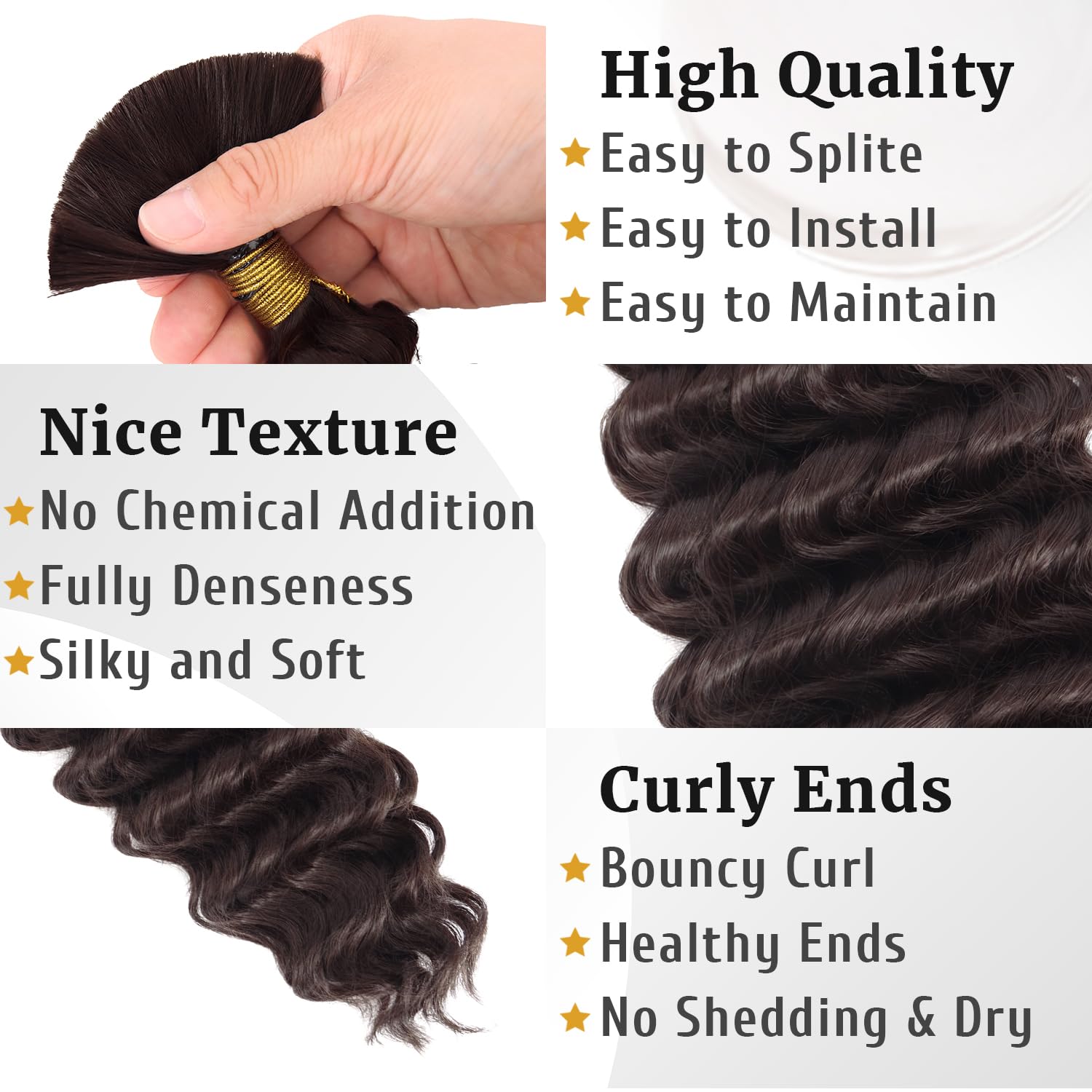 200G Braiding Hair for Boho Braids 18 Inch Curly Bohemian Hair for Braiding Knotless No Weft Deep Wave Water Bulk 2 Bundles Natural Color Chocolate Brown