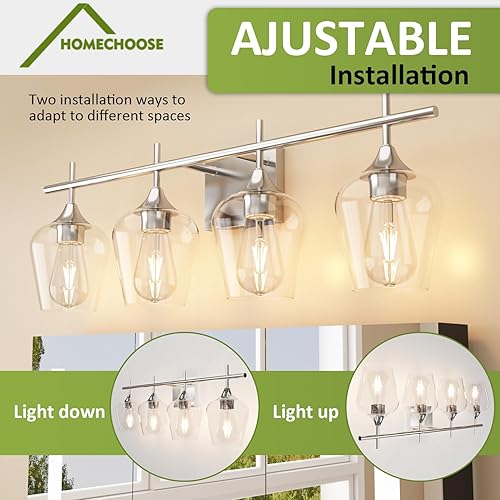 Miniatura 8 de Lámpara de tocador de baño, 4 luces de baño sobre espejo, luces plateadas para baño con vidrio transparente, lámpara de pared moderna para armario,