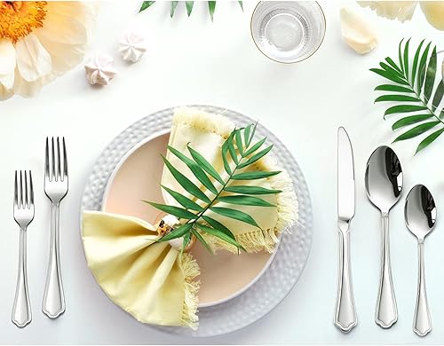 Miniatura 6 de HaWare Juego de cubiertos de 60 piezas para 12, cubiertos de acero inoxidable, diseño moderno con bordes de corona para el hogar, cocina, hotel, con