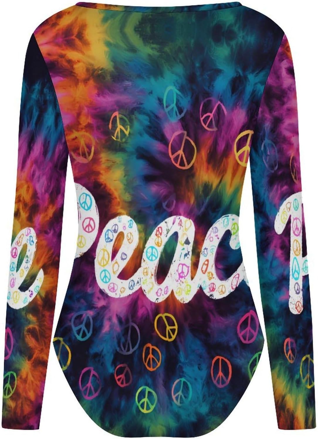Peace Sign Tie Dye Women's Bodysuits Long Sleeve Top 5XL
