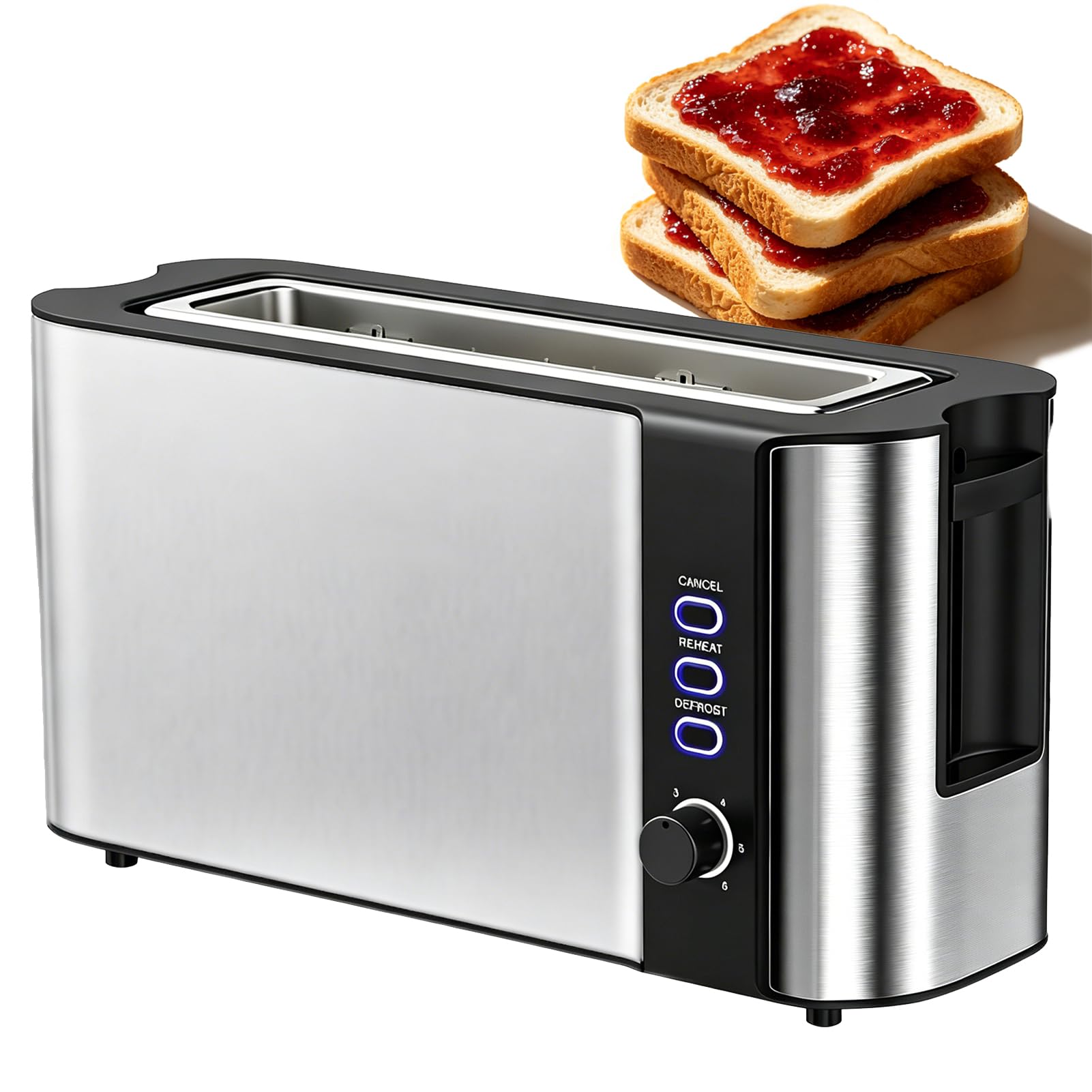 Toster Komercyjny 1000W, Toster Elektryczny z 6 Poziomami Opiekania i Wyświetlaczem Cyfrowym, Długa Pojedyncza Szczelina 42×260 mm z Funkcjami Rozmrażania/Podgrzewania/Anulowania do Kuchni
