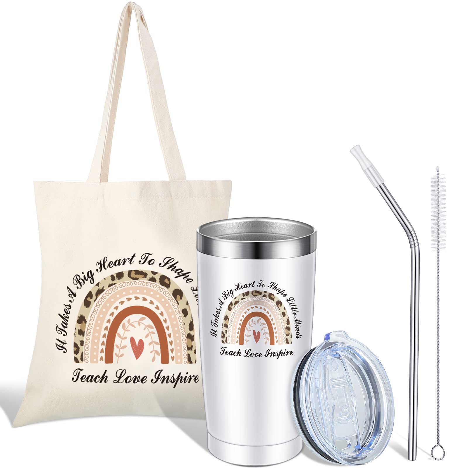 Vesici 2 Pcs Teacher Gifts for Women Teacher Appreciation Gifts 20 oz Boho Teacher Gifts Coffee Mug 13 x 15 Inch Teacher Tote Bag Thank You Gifts Ideas for Women Teachers Birthday (Classic)