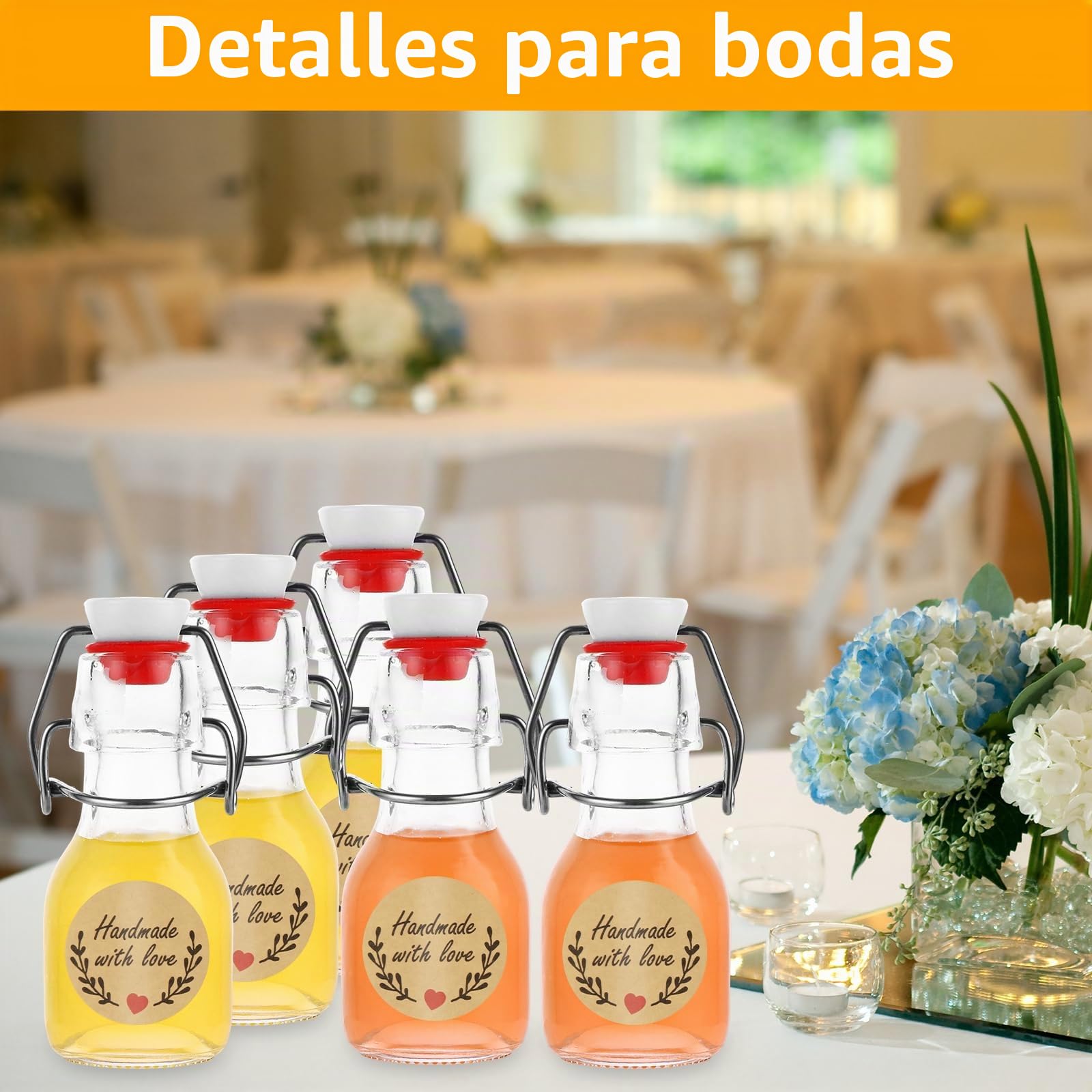 DAJAVE 30 botellas de cristal de 60 ml con cierre de clip, botellas pequeñas para rellenar, botellas de planchado para rellenar, incluye 2 embudos de silicona y 3 etiquetas, botellas de cristal para