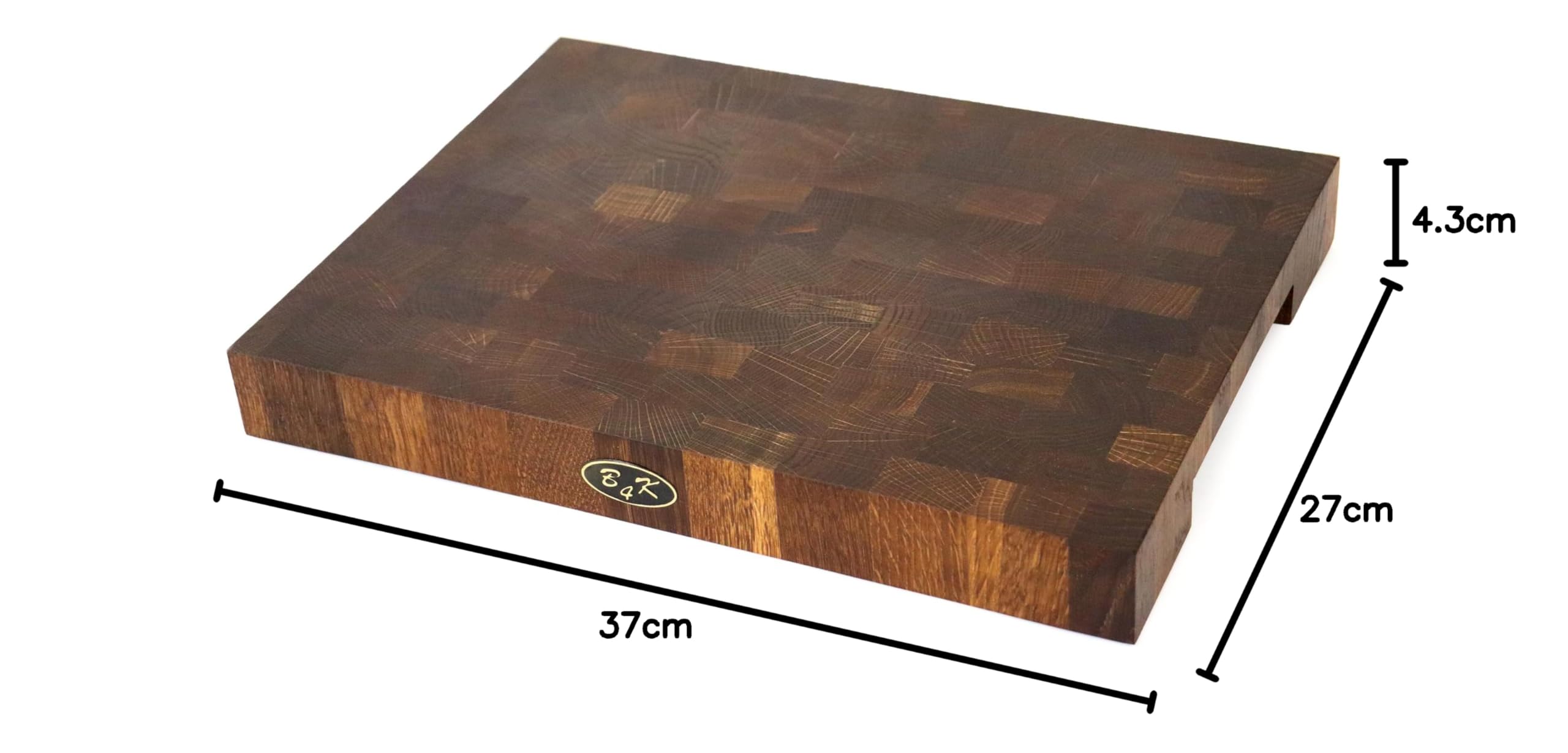 B4K® Tagliere in legno di quercia 37x27x4,3 cm | Con maniglie e piedini in silicone | Antibatterico e oliato | Tagliere da cucina artigianale