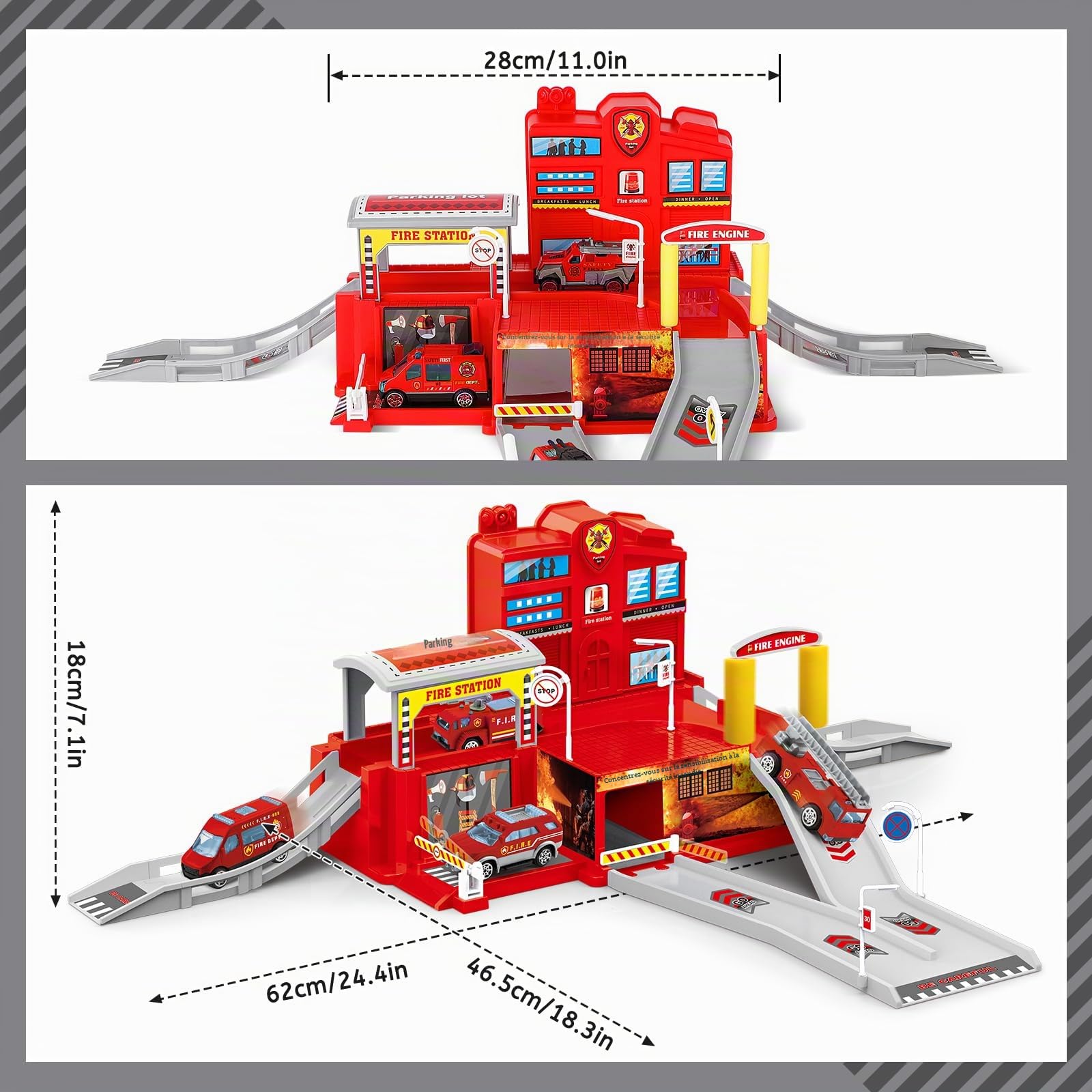 deAO Poste de Pompiers avec Camion de Pompiers, Hélicoptère, Construction d'un Bureau de Pompiers, Ensemble de Base Pompier pour Enfants avec Carte pour Garçons et Filles à partir de 4 5 6 7 Ans