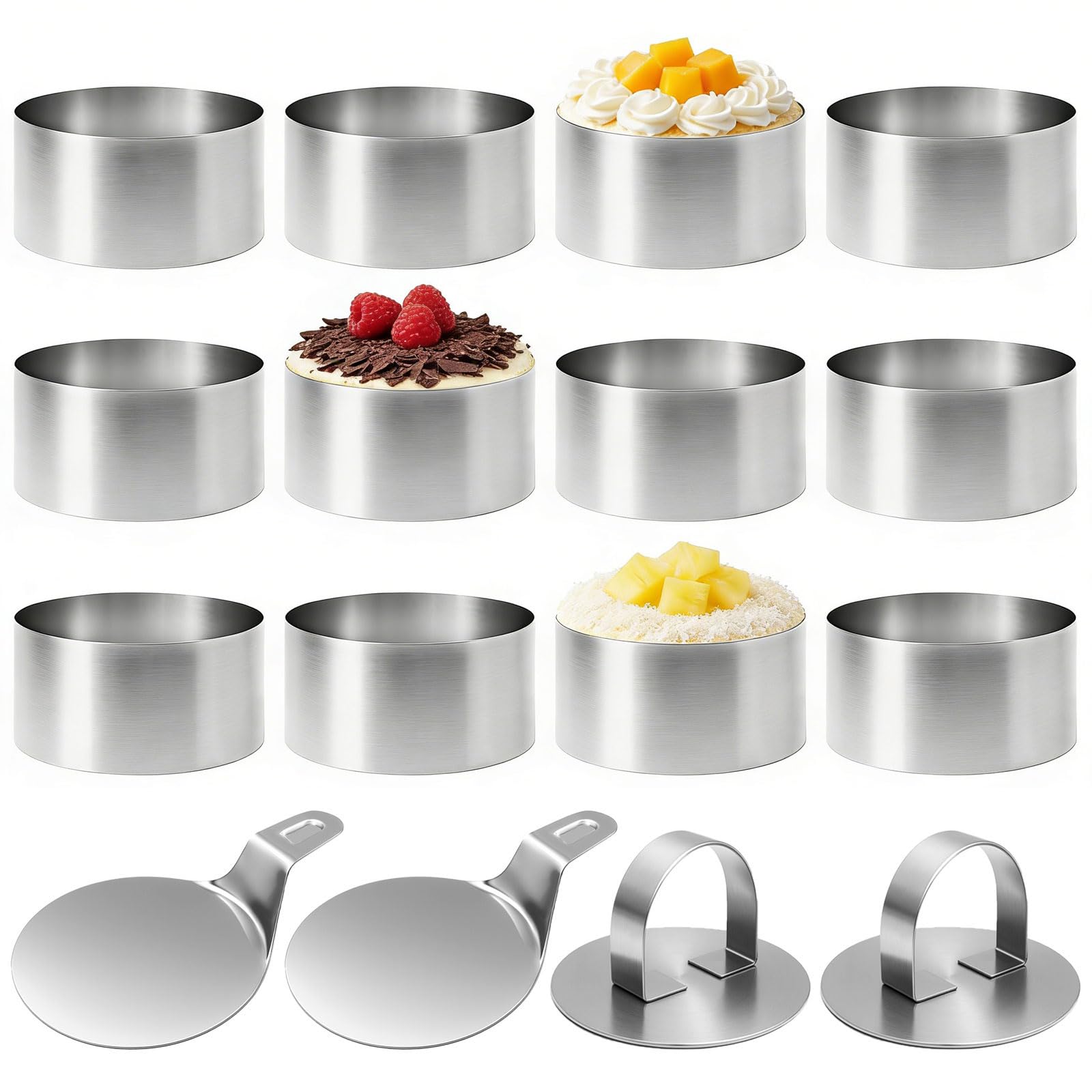 Sythrix 12-Piece Dessert Rings with Lids and Bases, Stainless Steel 8cm Round Mousse Rings, Professional Cake Rings for Baking, Mousse, Dessert Presentation, and Plating