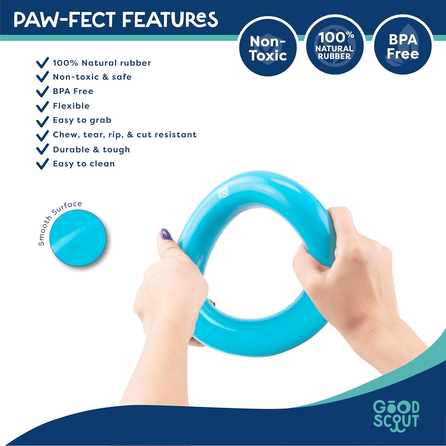 Good Scout Rubber Ring for Tugging & Chewing, Best Fetch Toy for Aggressive Chewers, No Stuffing Toy for Medium & Large Dogs