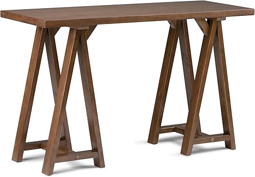 Miniatura 23 de SIMPLIHOME Sawhorse - Mesita de noche de madera maciza de 24 pulgadas de ancho, moderna, industrial, color gris envejecido, para sala de estar y