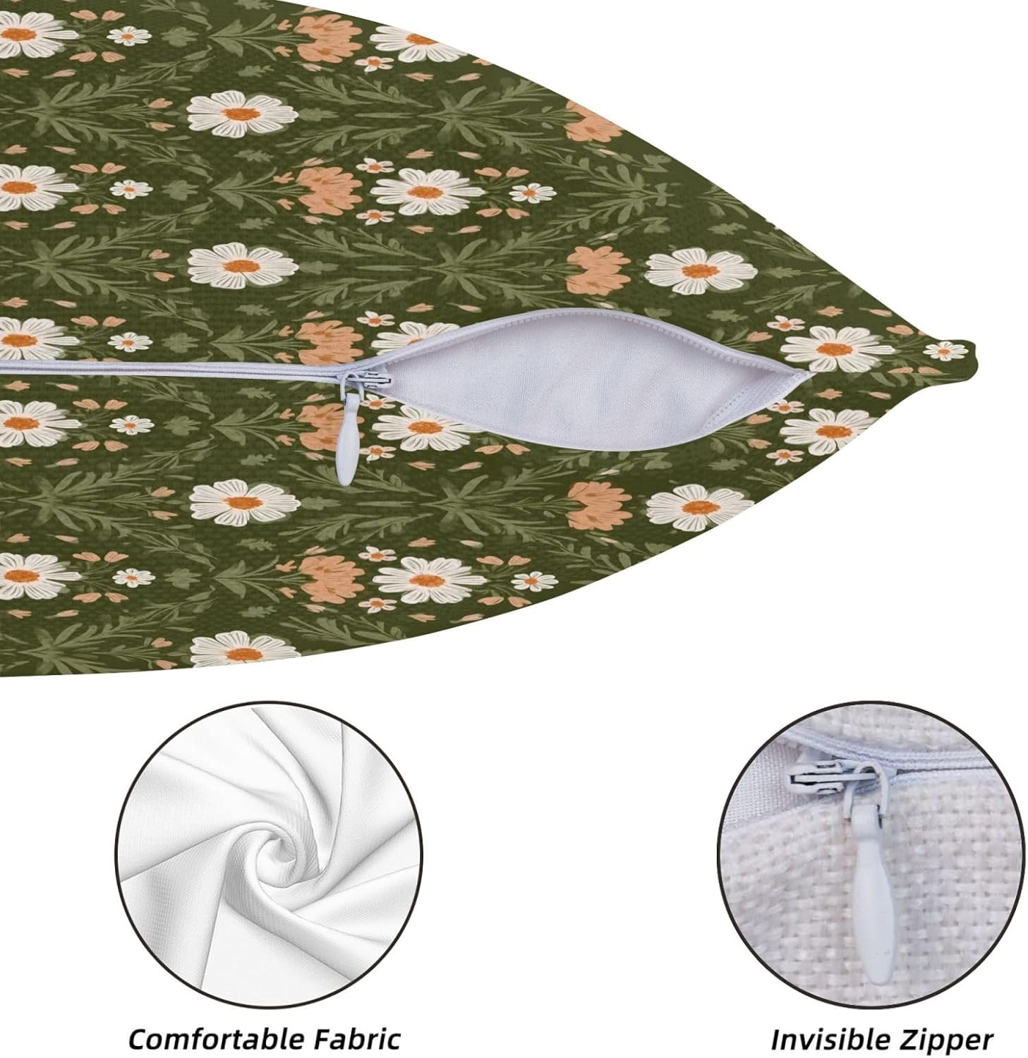 KiuLoam Olive Green Pink Folk Art Floral Leaf Pillow Covers 22x22 Inch Set of 2 Rustic Decorative Throw Pillows Outdoor Neutral Farmhouse Cushion Cases for Sofa Couch Bed Decor