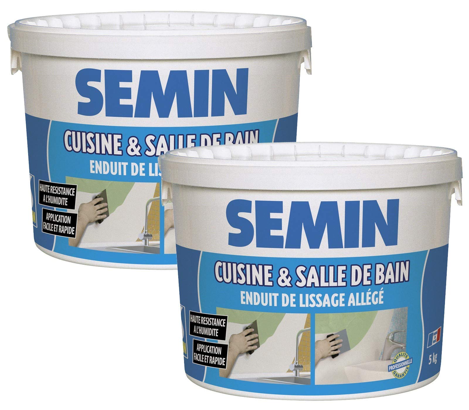 SEMIN Enduit de Finition Pièces Humides- 2 X 5 kg – Enduit Allégé Hydro Prêt à l'Emploi – Haute Résistance à l'Humidité – Murs & Plafonds Salle de Bain Cuisine – Avant Peinture & Revêtement Mural
