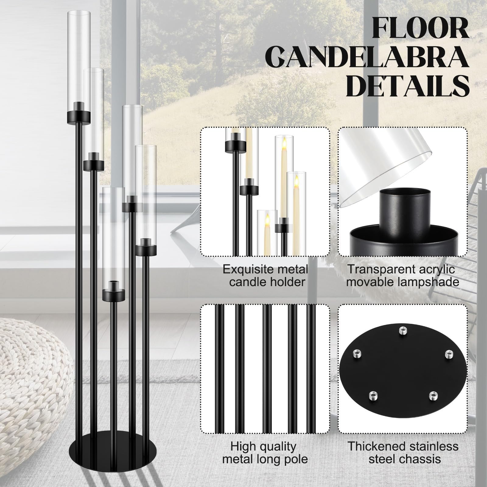 Portacandele Elegante Matrimonio Set 4 Centrotavola Candelabri Eleganti Fukursul - Paralume Acrilico Per Eventi Candelabri Matrimonio