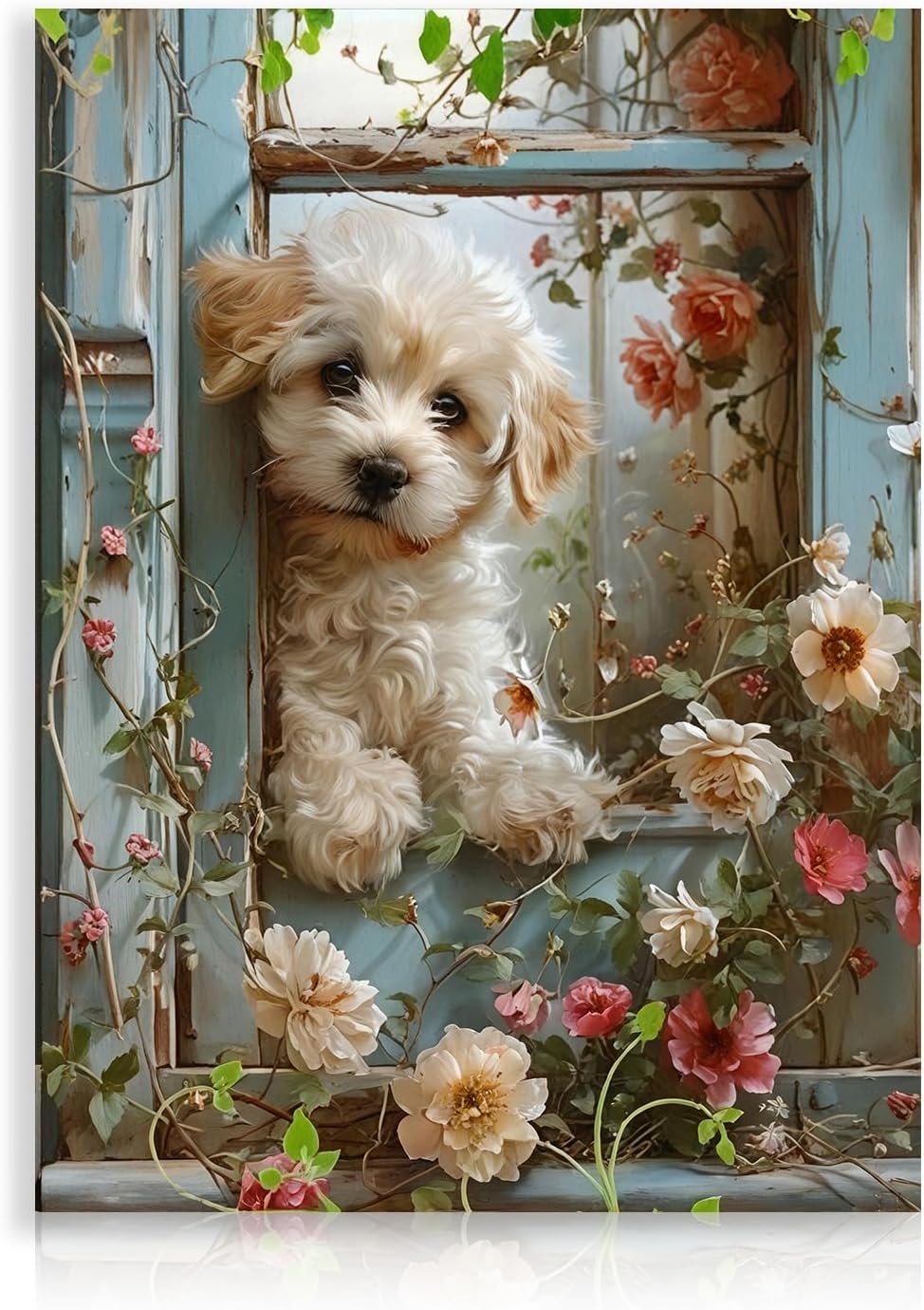 Dazzlewall Cute Garden Dog Wall Decoration Picture Dog Canvas Wall Art Puppy Animal Pictures for Toilet Bathroom 30 x 40 cm Unframed