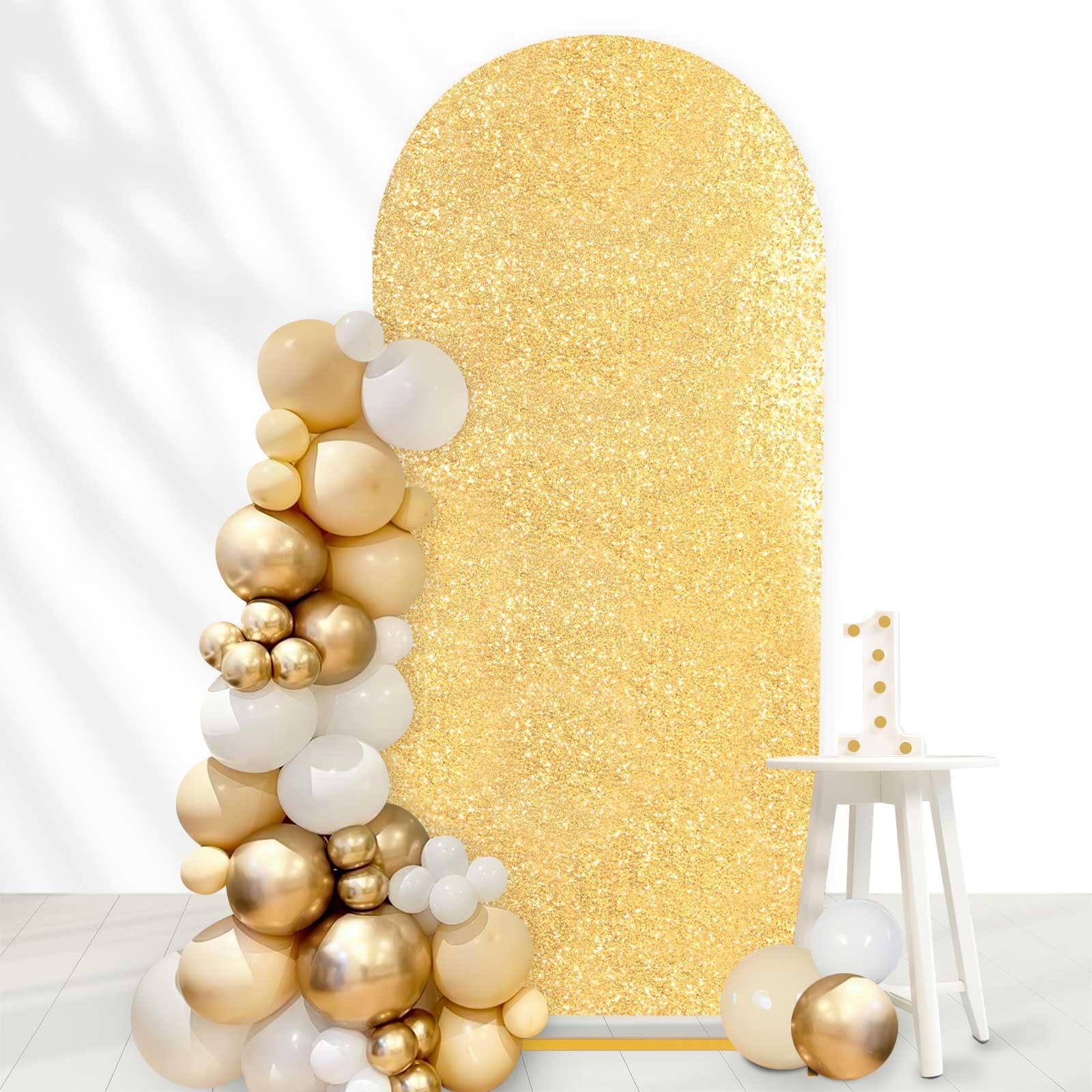 Chiara 7.2FT Arch Backdrop Gold Sequin Fabric Covers Round Top for Party Banquet & Baby Shower Decor