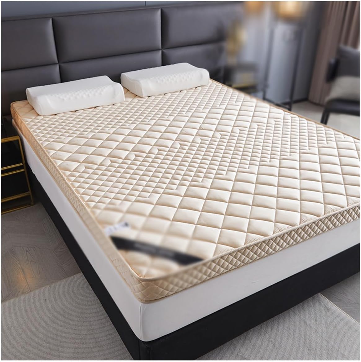 Japanese Futon Floor Mattress Portable Fluffy Bed Mattress Thick Foldable Tatami Sleeping Pad for Home, Dormitory(Khaki,0.9 * 2.0m)