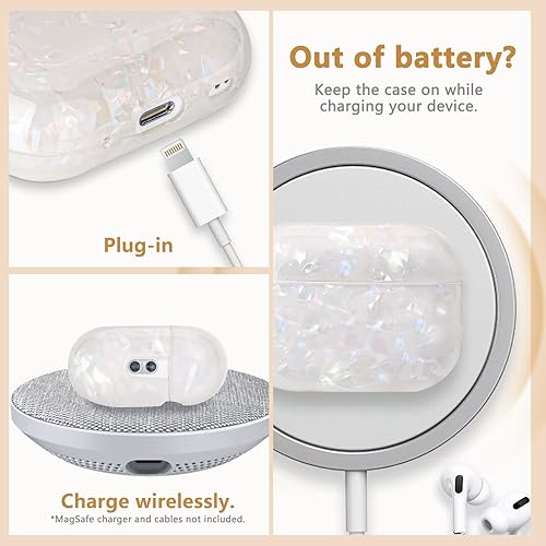 Miniatura 3 de Bonita funda para AirPod Pro 2 con cadena de muñeca de perla, diseño de mármol brillante, funda de TPU duro compatible con AirPods Pro de 2ª