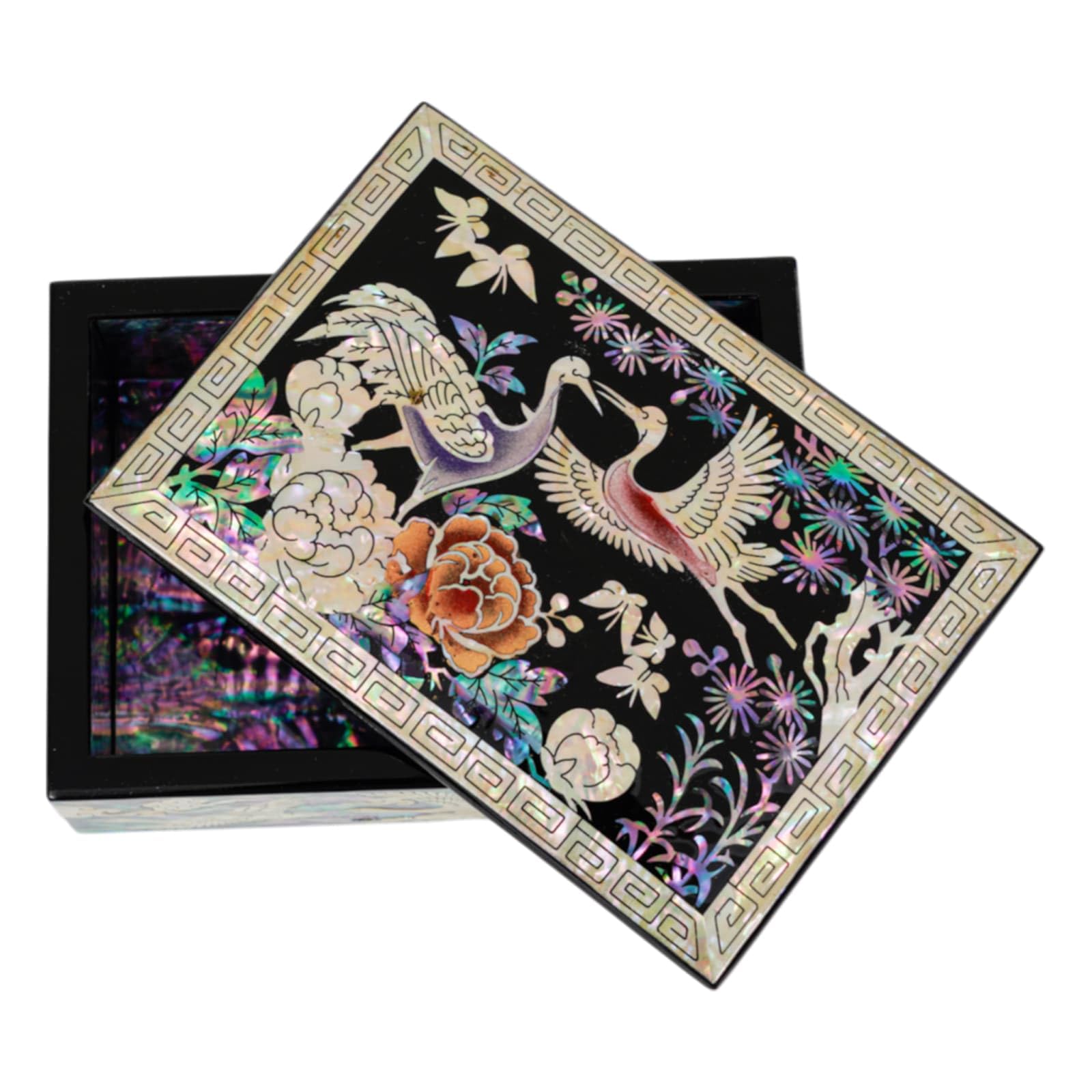 February Mountain Mother of Pearl Trinket Box – Elegant Organiser for Jewellery & Keepsakes – Ideal for Birthday, Mother’s Day & Wedding Gifts (Colorful Crane)