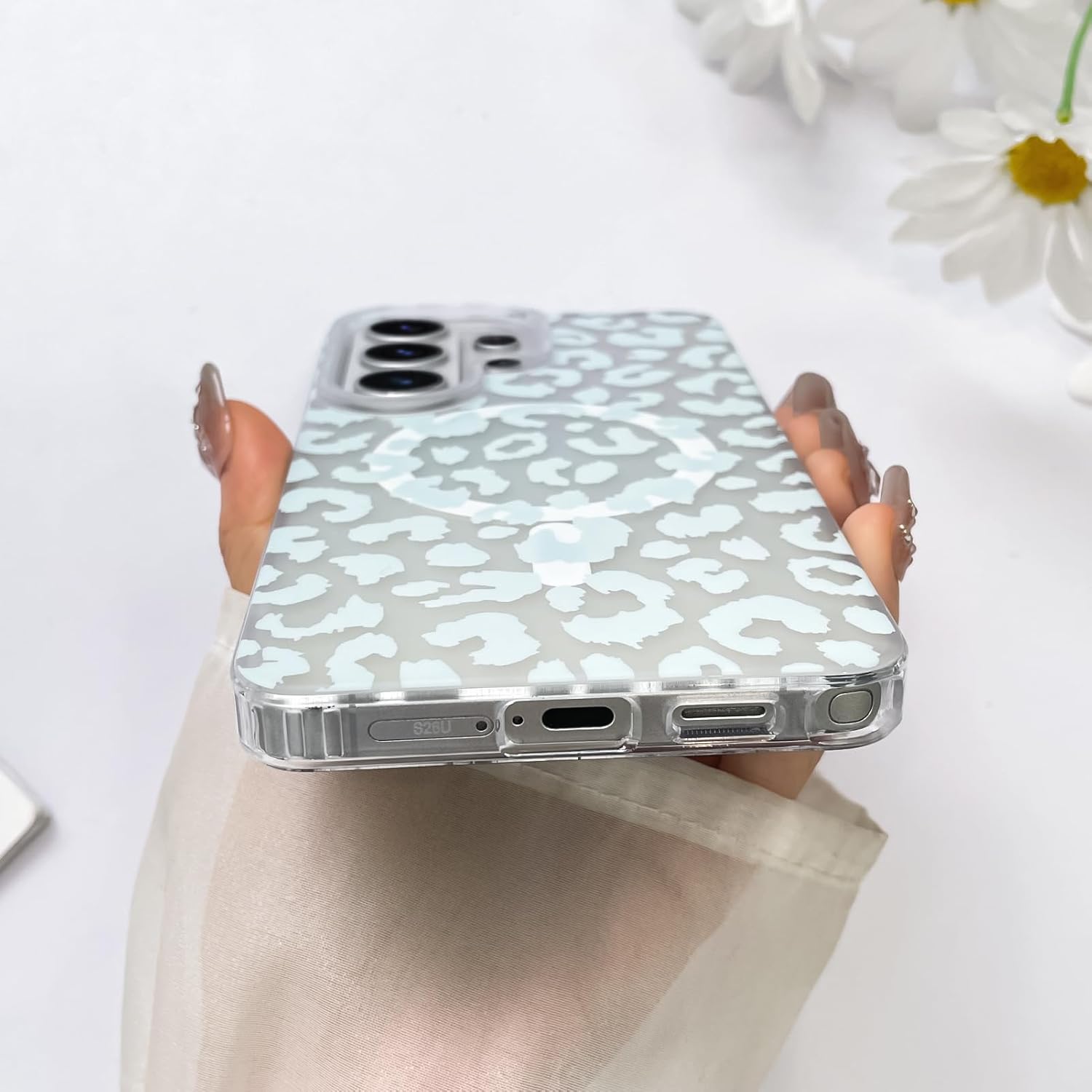 SAKUULO Magnetic Case for Samsung Galaxy S26 Ultra Compatible with Magsafe, Trendy Leopard Print Bling Laser Iridescent Sparkly Luxury Shockproof Protective Cover for Women Men