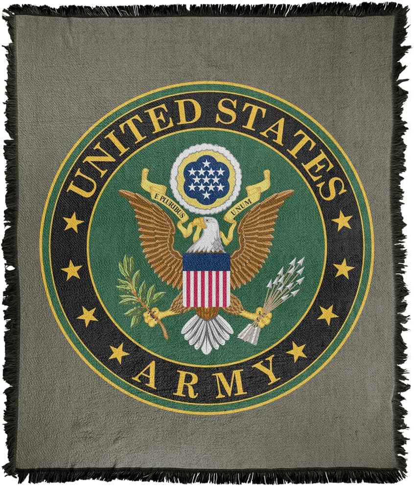 LOGOVISION Army Blanket, 50"x60" United States Army Eagle Symbol Woven Tapestry Cotton Blend Fringed Throw