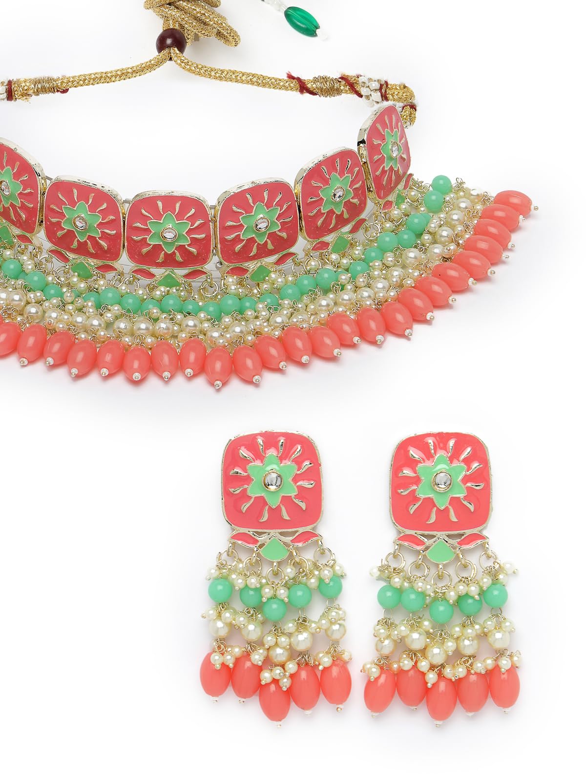Enamel Multicolor Choker Necklace Set with Earrings