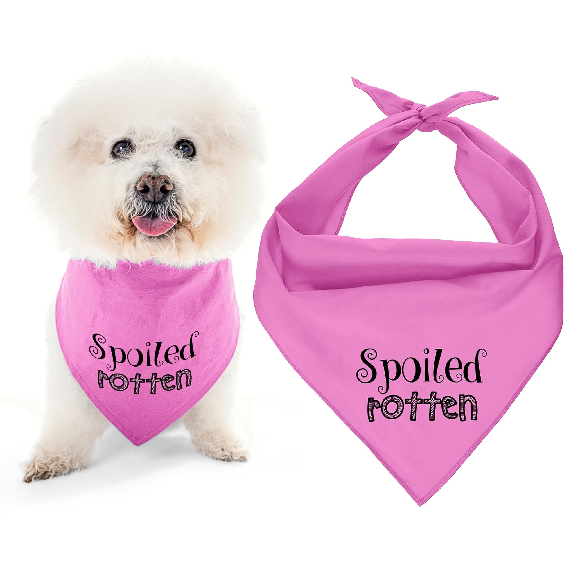Parisian Pet Dog Bandanas with Printed 'Spoiled Rotten' Word - Tie-On Adjustable Bandana for Dogs - Female Dog Scarf for Small Dogs - Triangle Cat and