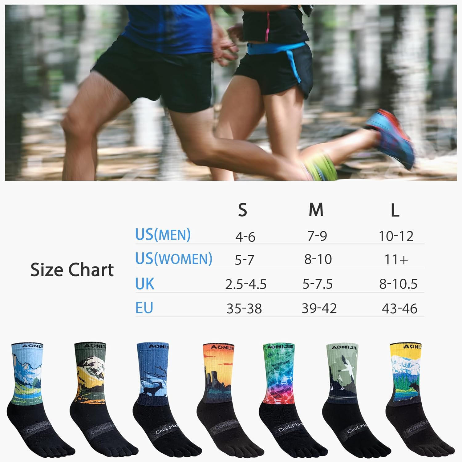 AONIJIE Toe Socks for Men and Women Athletic Hiking Coolmax Socks with toes - Soft Comfortable and Moisture Wicking - Image 2