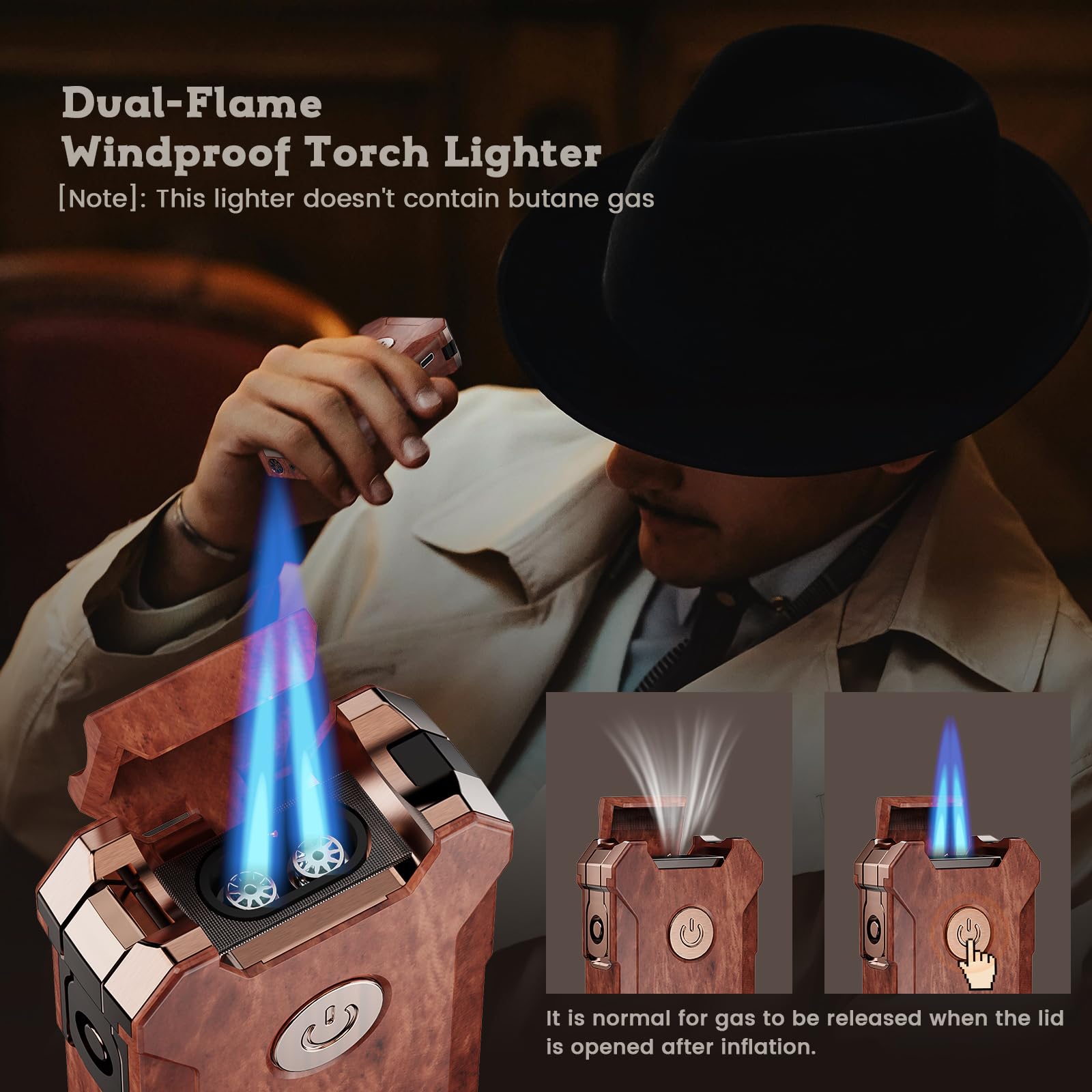 5-in-1 Torch Lighter With Holder, V & Straight Tool, Dual Jet Flame - View #2