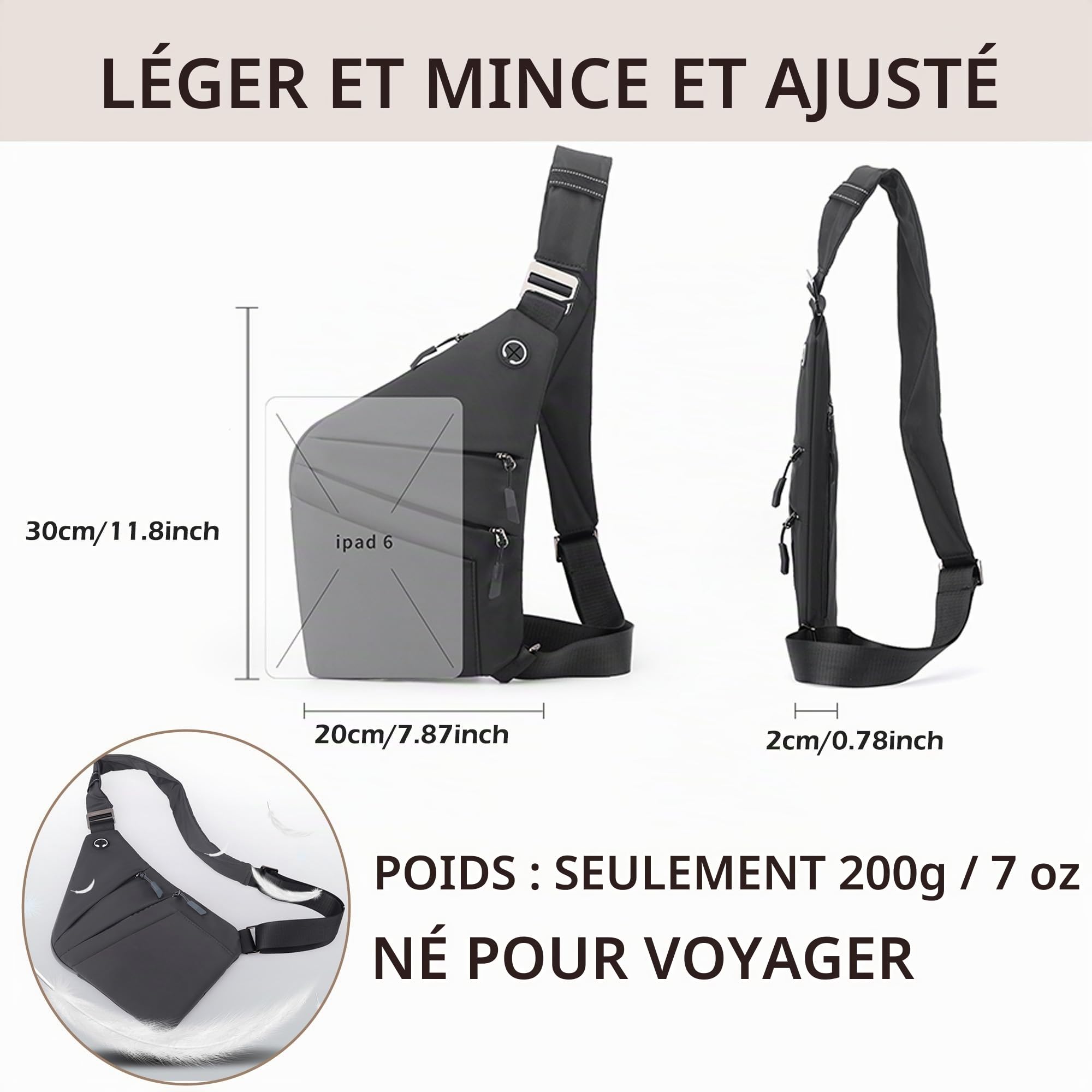 Sac anti-vol multifonction, Sac bandoulière anti-vol avec compartiments multiples étanche sécurisé pour voyage