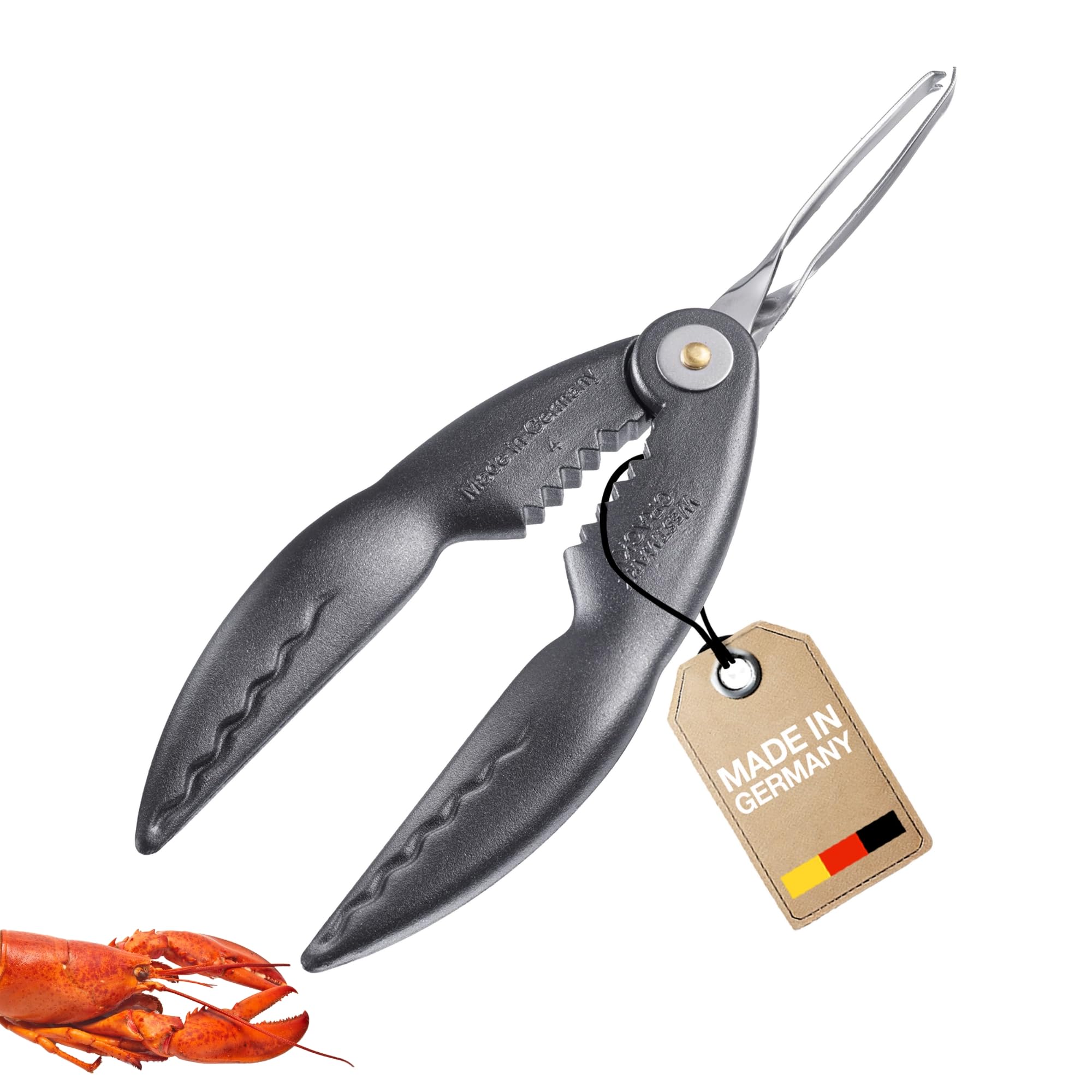 Westmark Black Edition Lobster Cracker with Integrated Tweezers - Aluminium/Stainless Steel, Length: 21.1 cm, Cracky Special, Anthracite