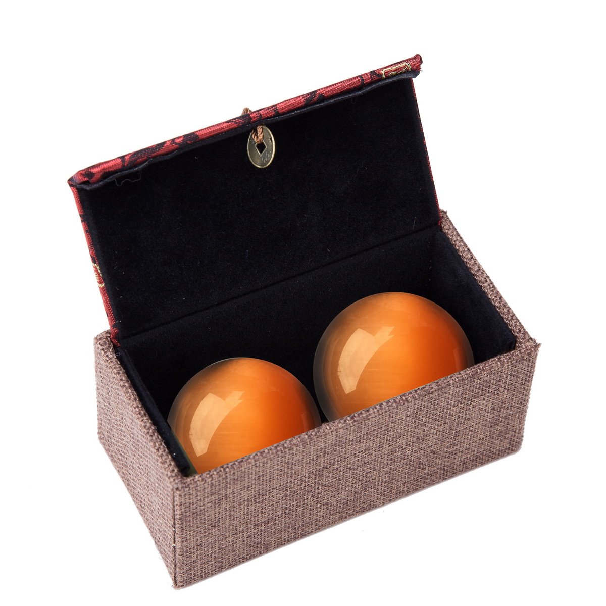 Artificial Tiger Eye Crystal Gemstone Quartz Chinese Health Stress Exercise Baoding Balls (Orange)
