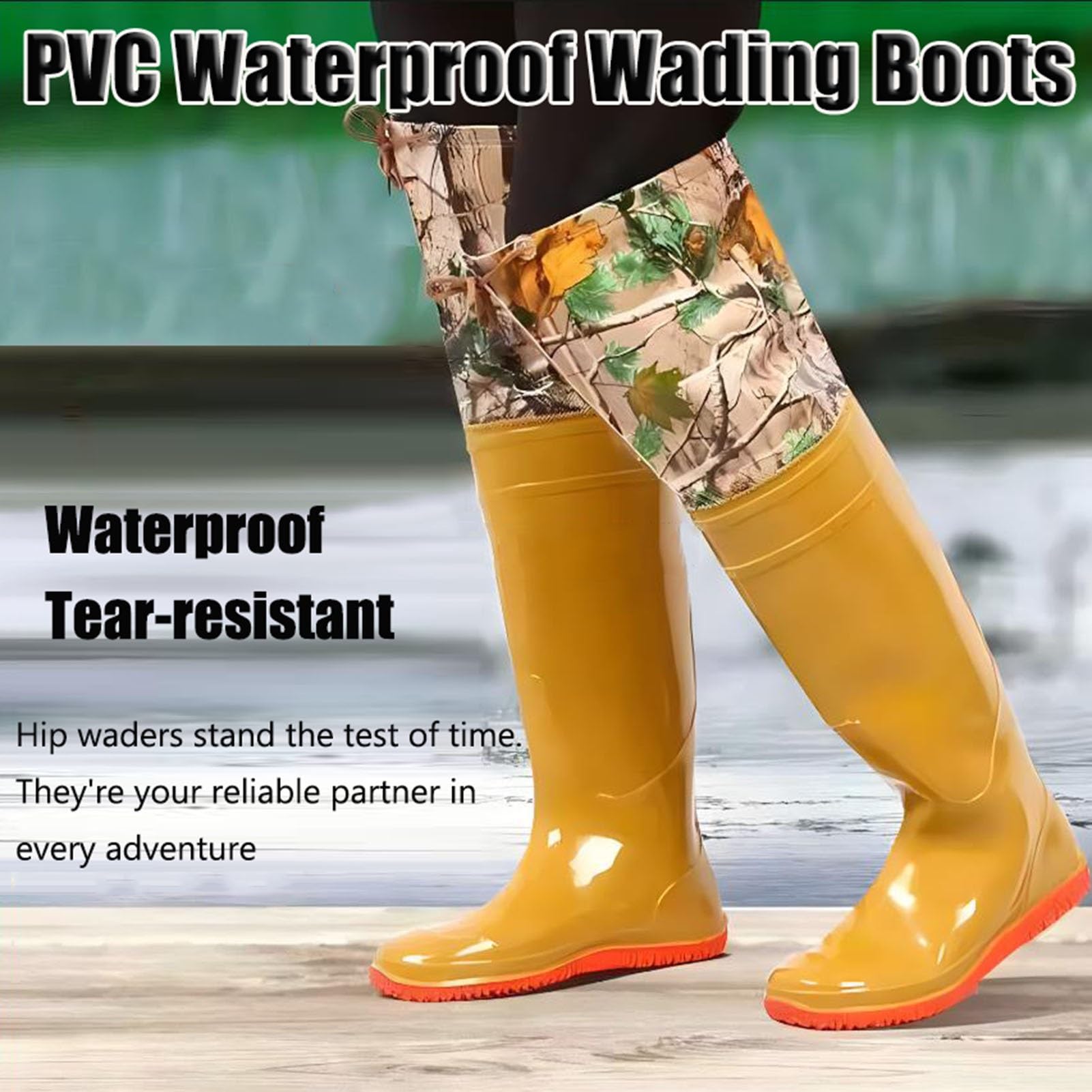 Wodery wędkarskie | Wodery biodrowe dla mężczyzn i kobiet Wodoodporne buty wędkarskie z PVC, żółte, wiele rozmiarów (7,5 UK)