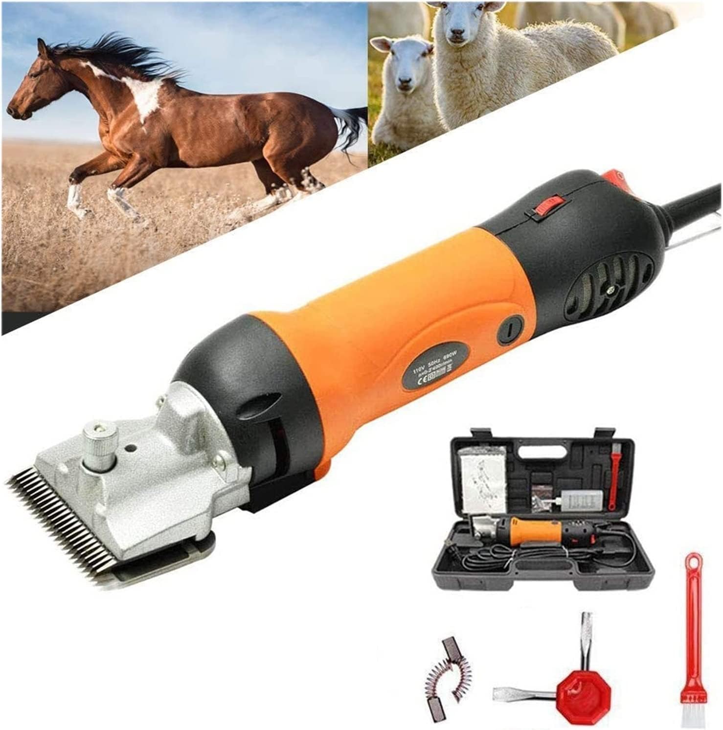 EUNOGO 350W Electric Horse Clippers, Professional Farm Shears with 6 Adjustable Speeds, Heavy Duty Trimmer for Horses, Cattle, Goats, Sheep & Llamas(220V)